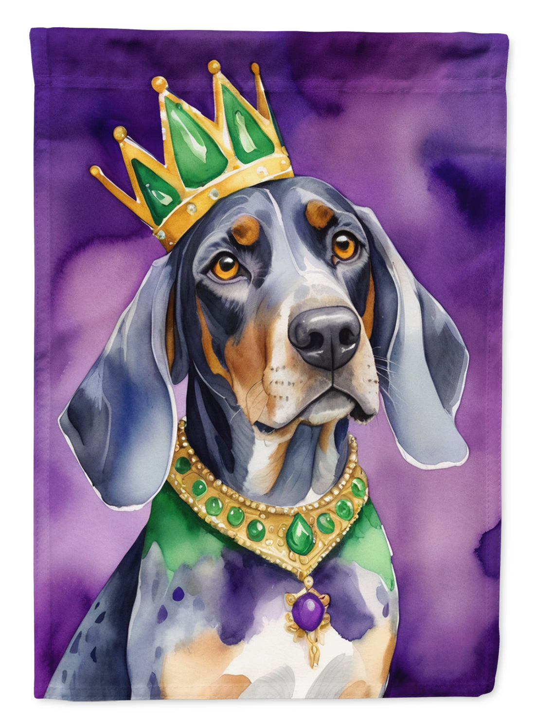 Buy this Bluetick Coonhound King of Mardi Gras Garden Flag