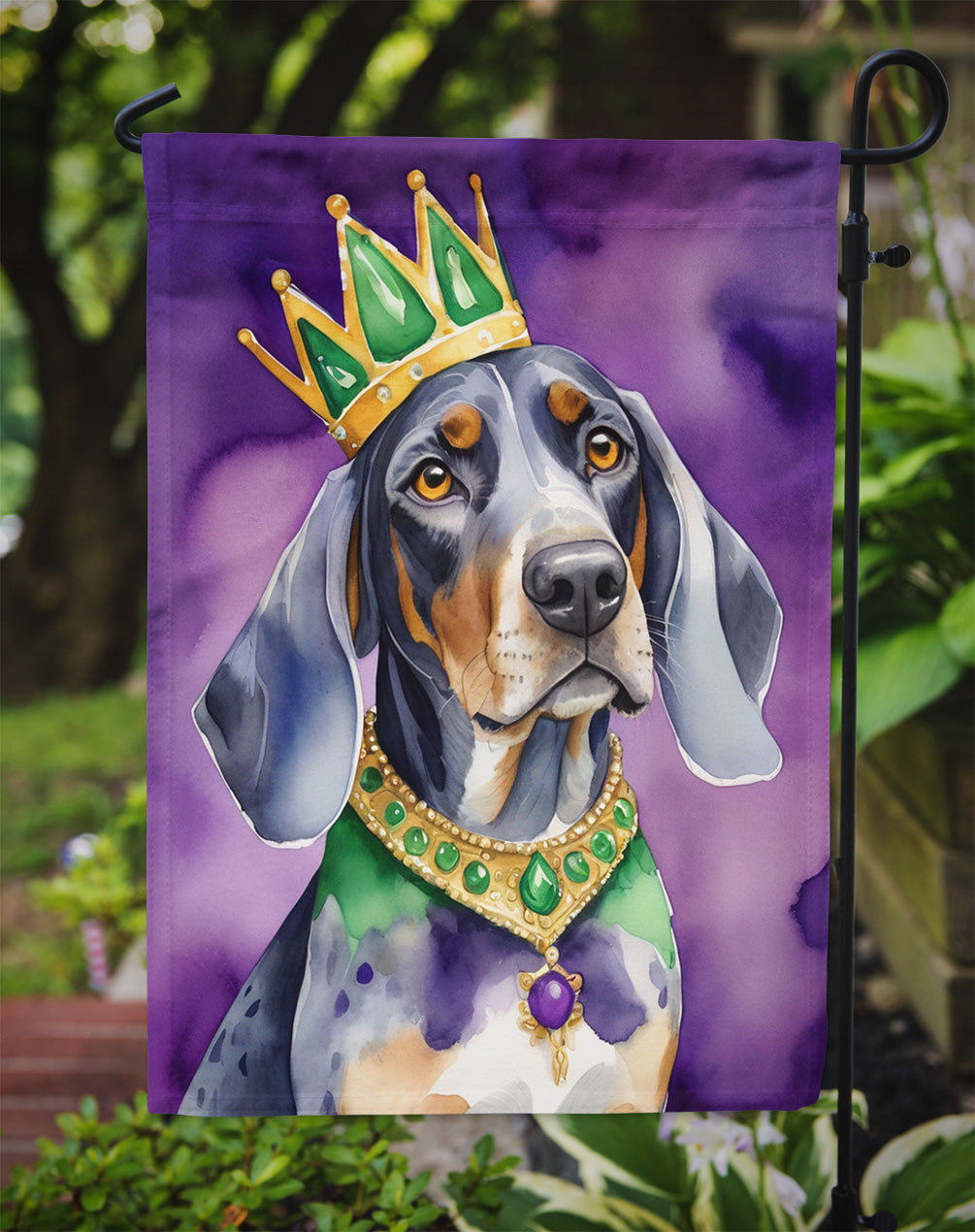 Bluetick Coonhound King of Mardi Gras Garden Flag