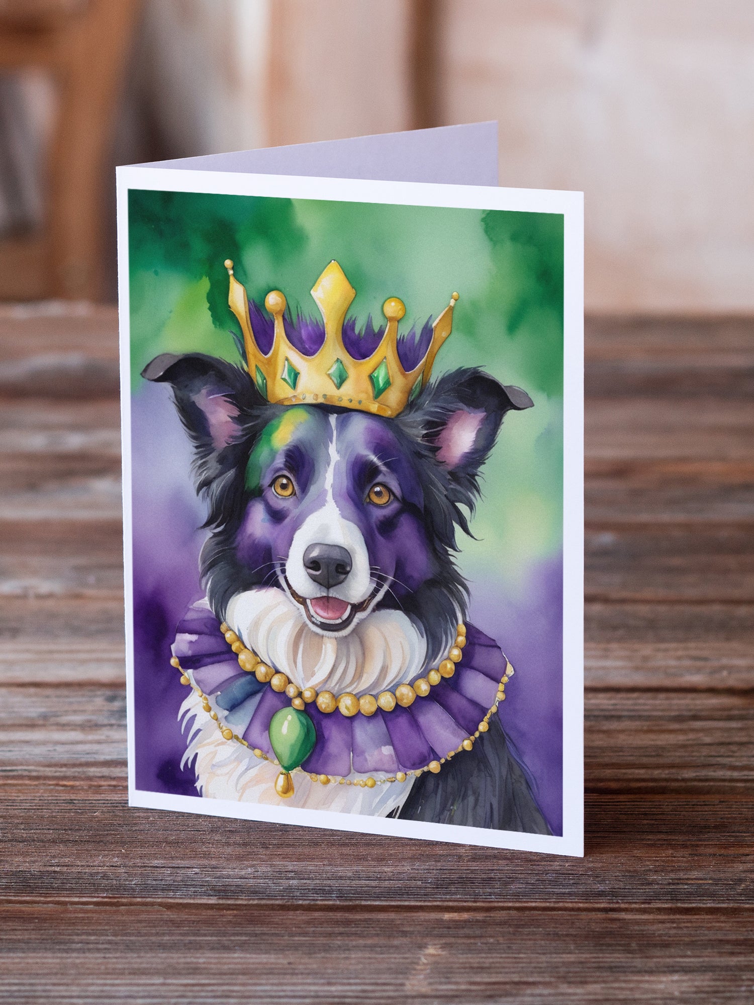 Border Collie King of Mardi Gras Greeting Cards Pack of 8