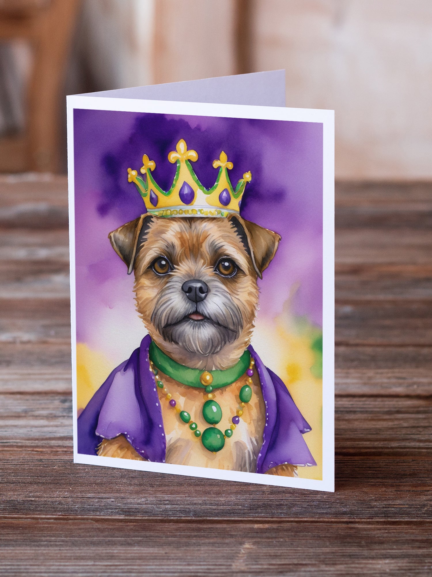 Border Terrier King of Mardi Gras Greeting Cards Pack of 8