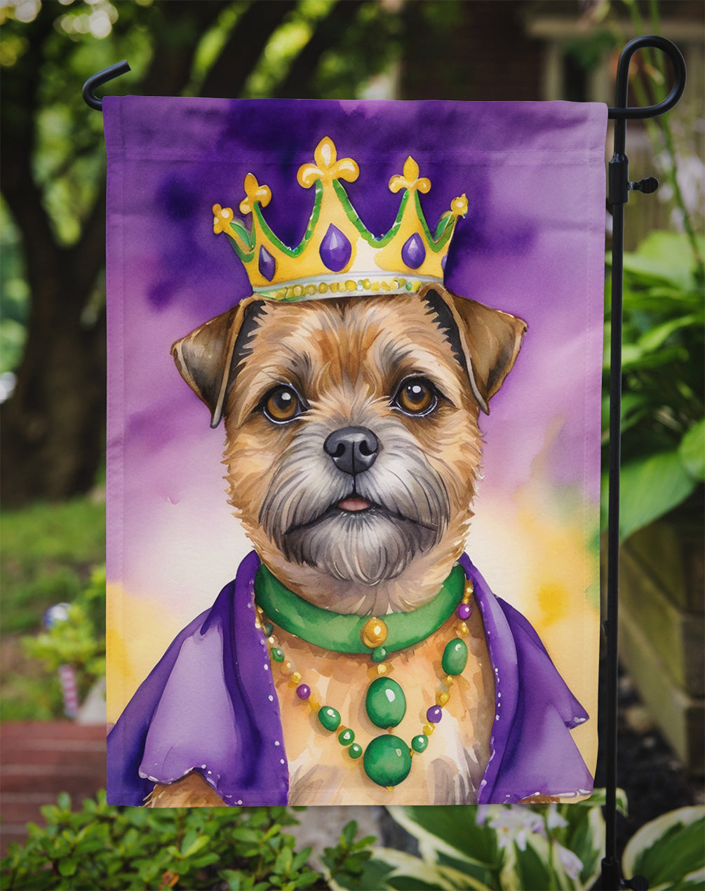 Border Terrier King of Mardi Gras Garden Flag