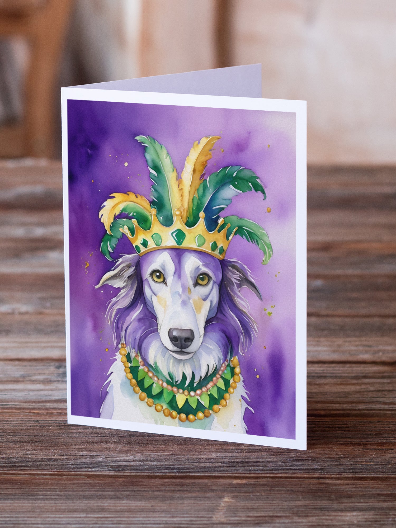 Borzoi King of Mardi Gras Greeting Cards Pack of 8