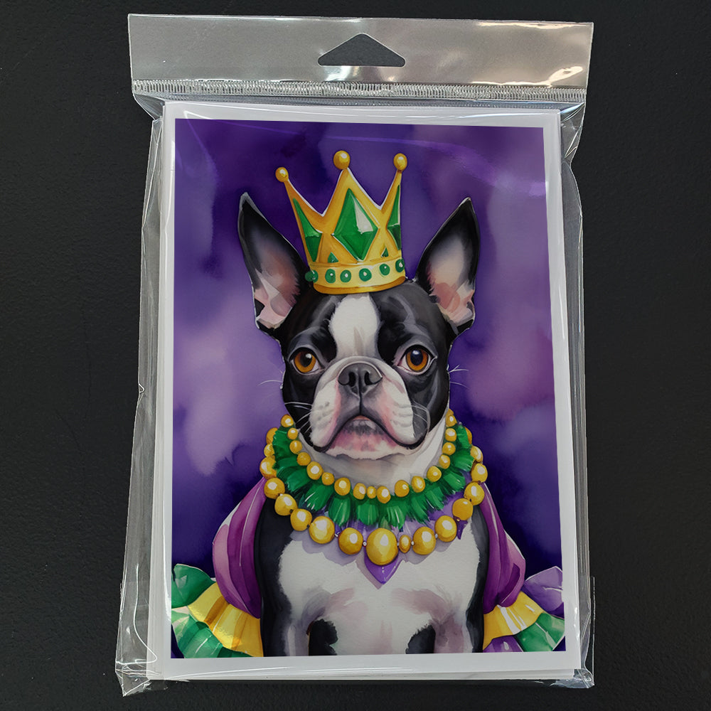 Boston Terrier King of Mardi Gras Greeting Cards Pack of 8