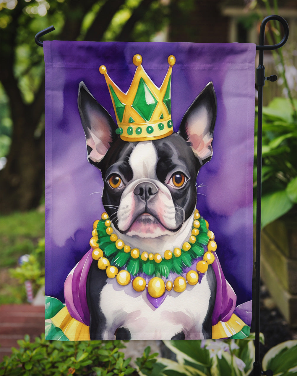 Boston Terrier King of Mardi Gras Garden Flag