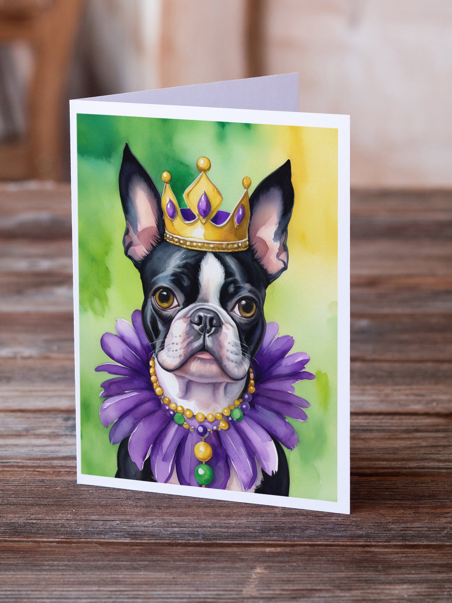 Buy this Boston Terrier King of Mardi Gras Greeting Cards Pack of 8