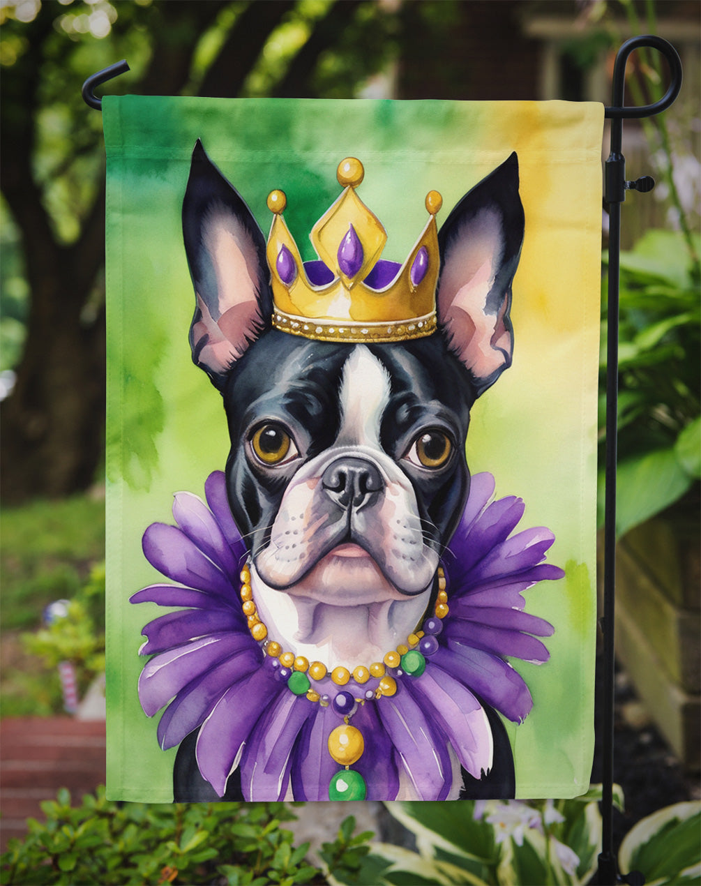 Boston Terrier King of Mardi Gras Garden Flag