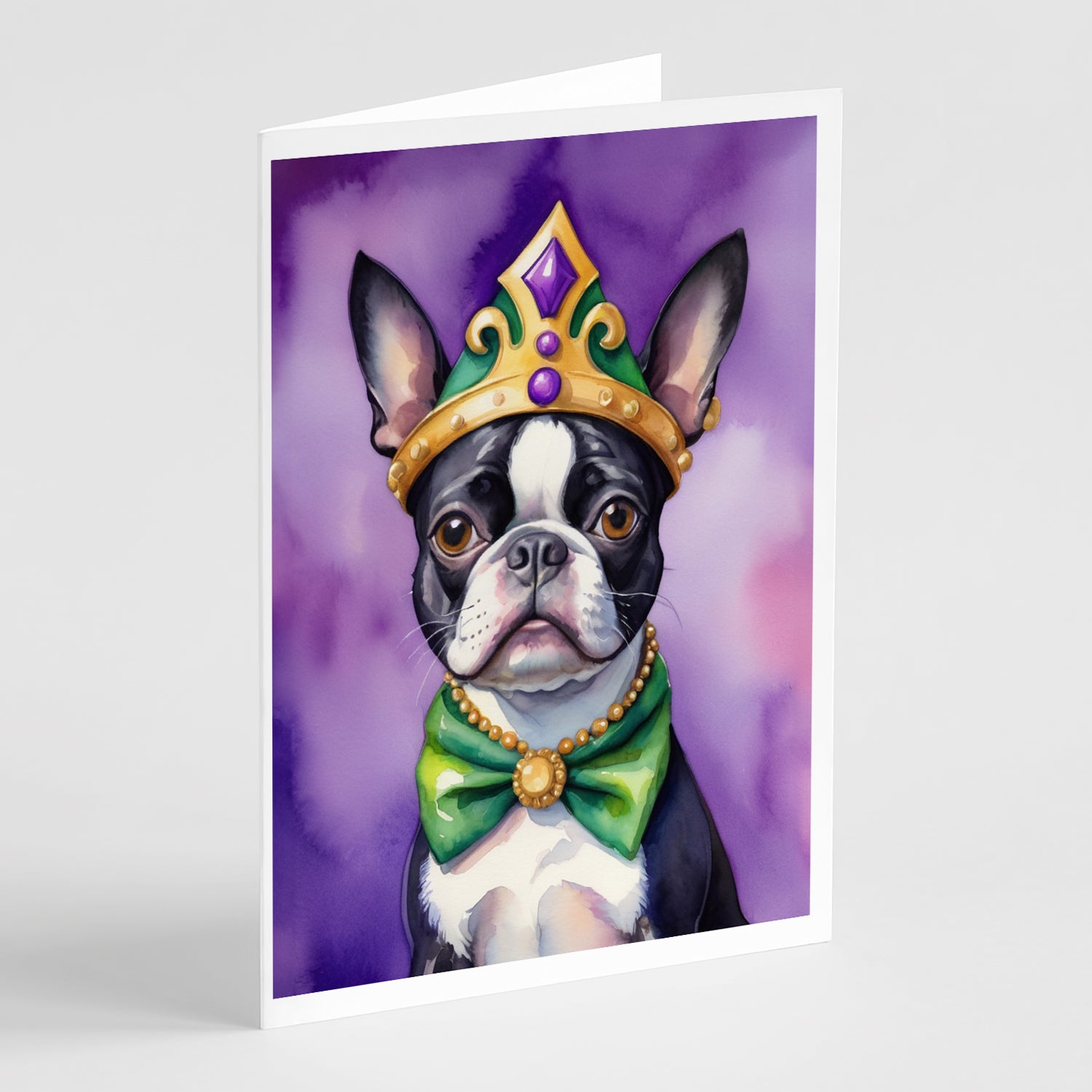 Buy this Boston Terrier King of Mardi Gras Greeting Cards Pack of 8