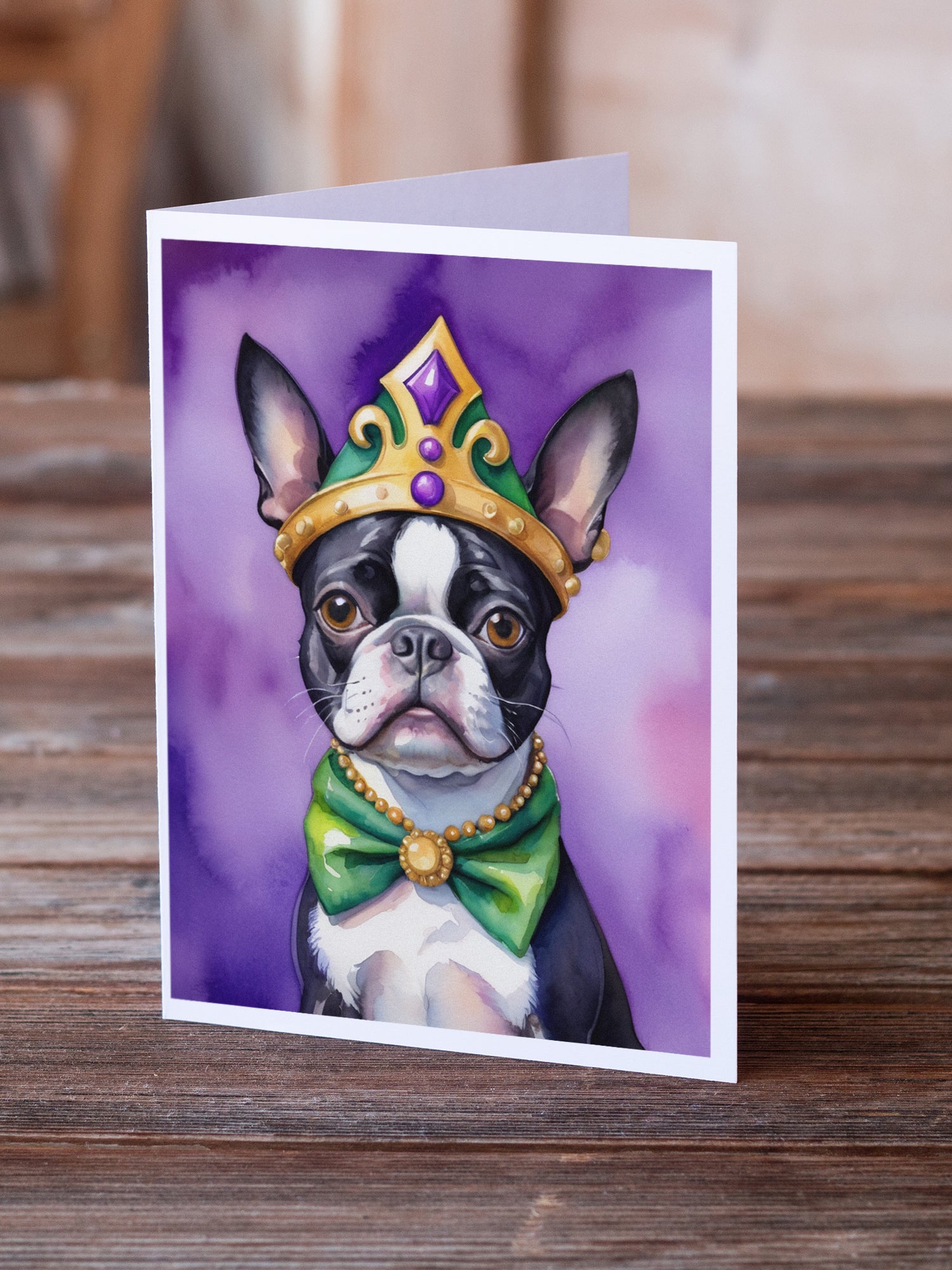 Boston Terrier King of Mardi Gras Greeting Cards Pack of 8