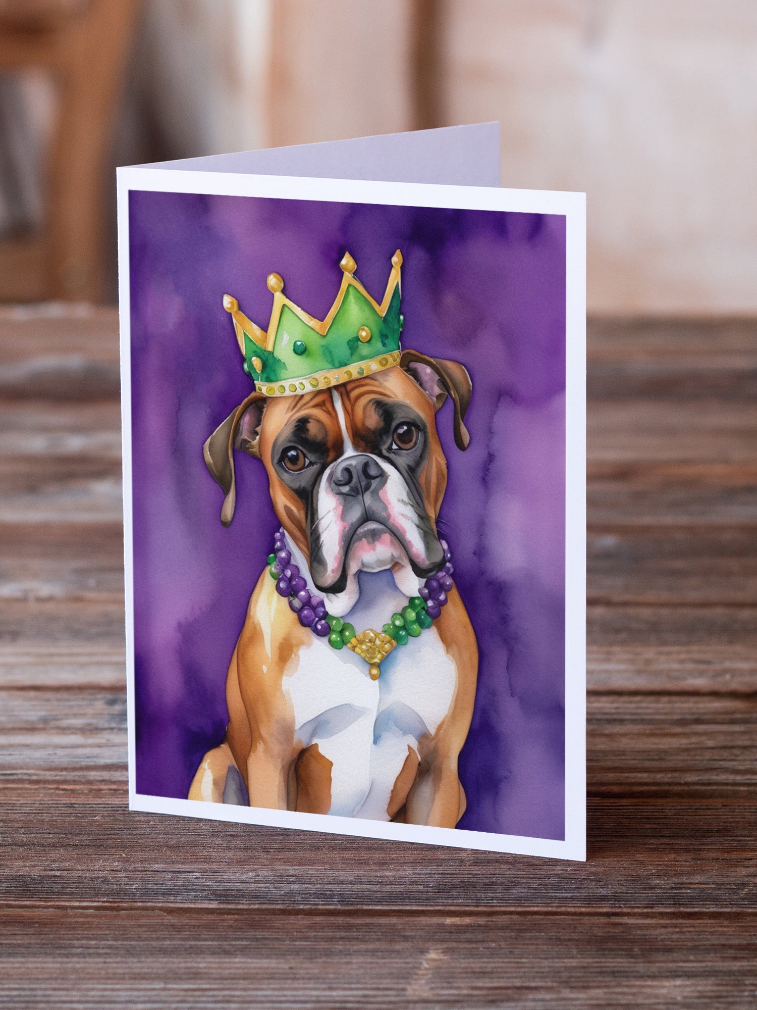 Boxer King of Mardi Gras Greeting Cards Pack of 8