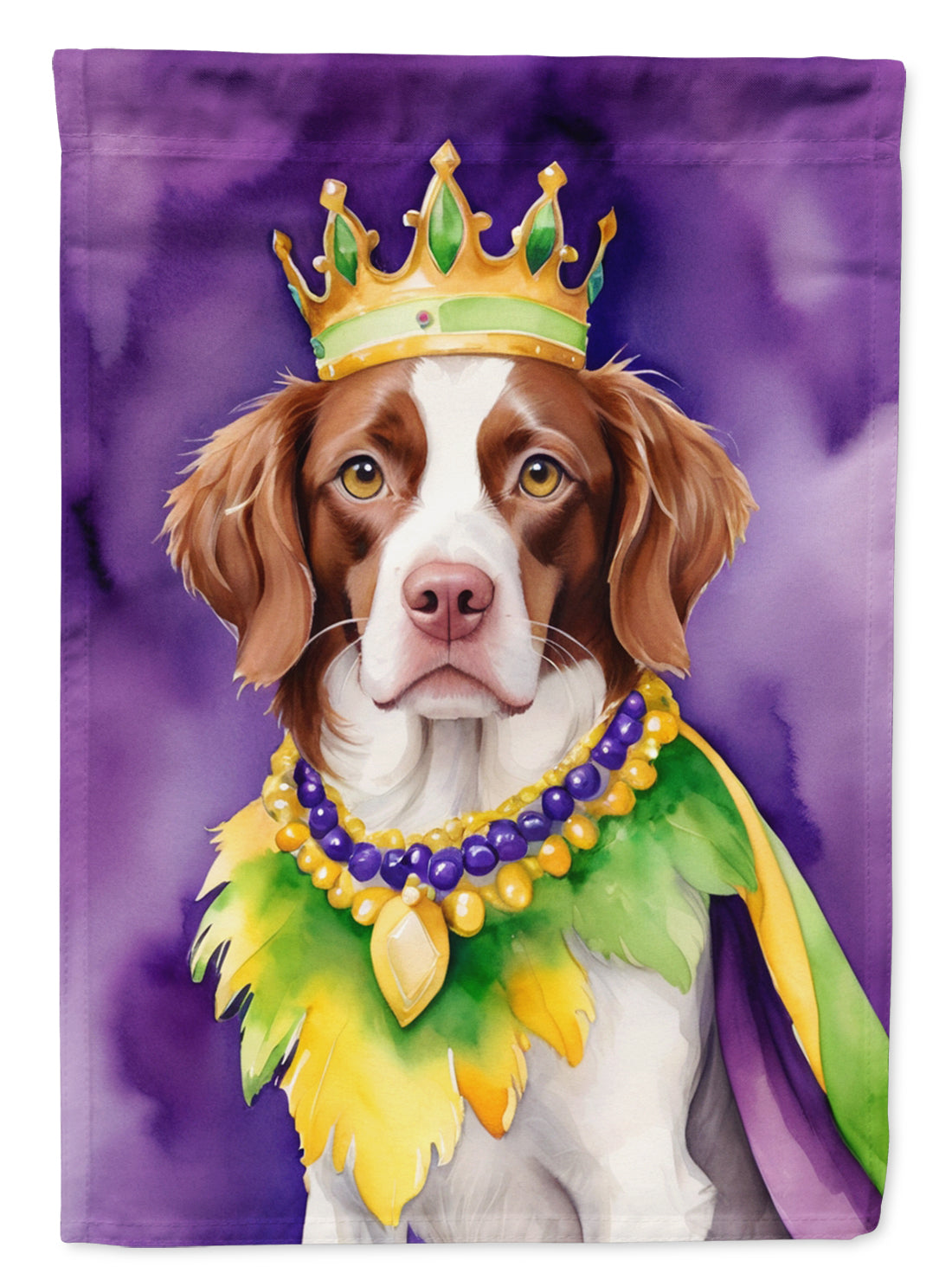 Buy this Brittany Spaniel King of Mardi Gras Garden Flag