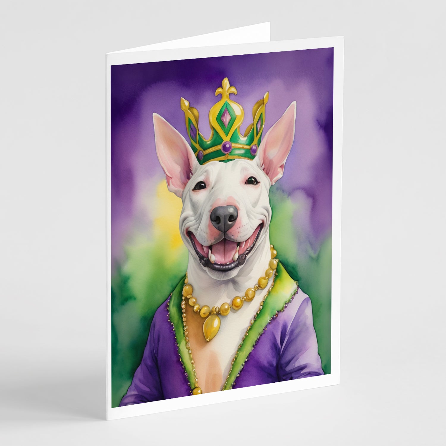 Buy this Bull Terrier King of Mardi Gras Greeting Cards Pack of 8