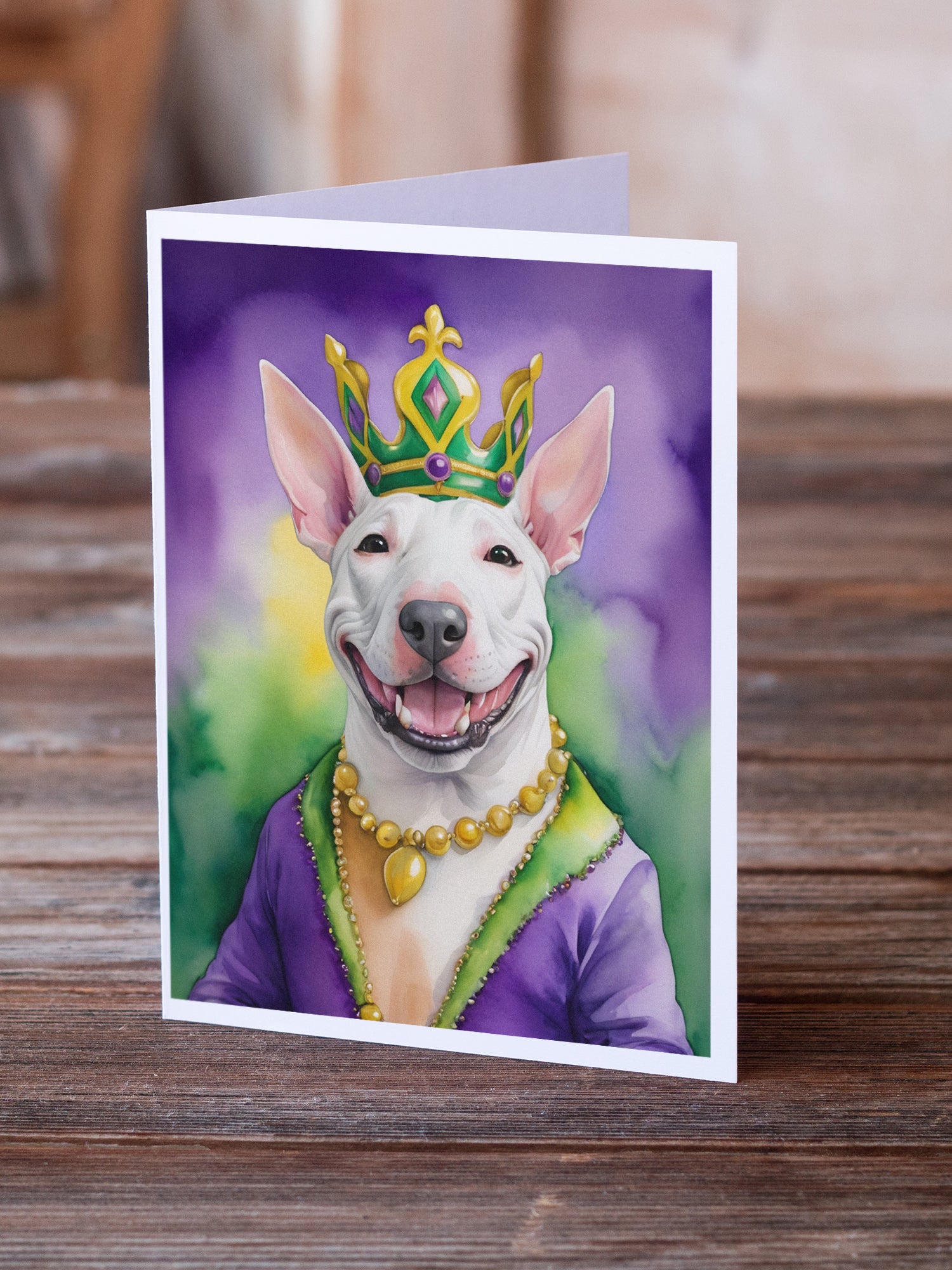 Bull Terrier King of Mardi Gras Greeting Cards Pack of 8