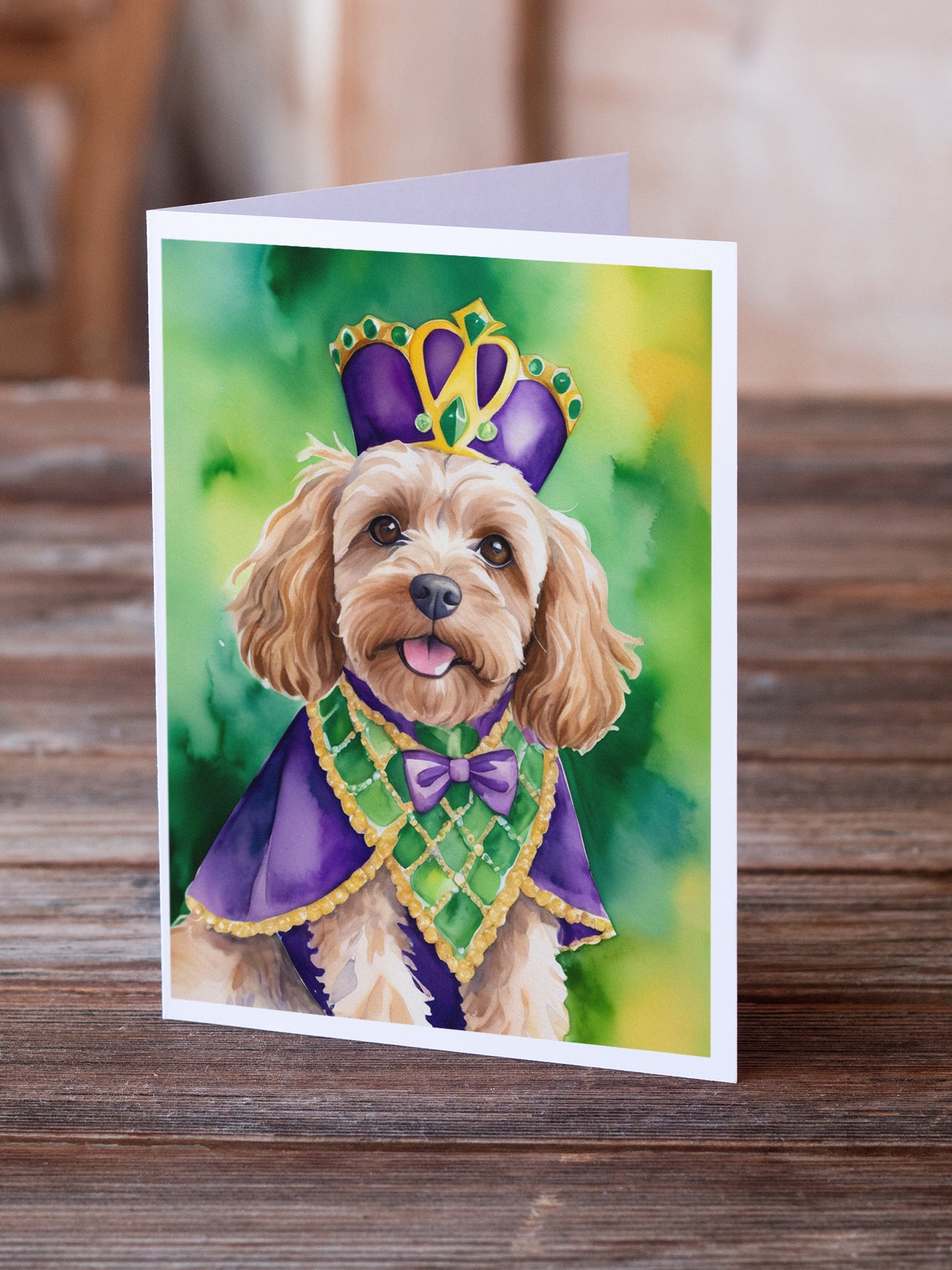 Cockapoo King of Mardi Gras Greeting Cards Pack of 8