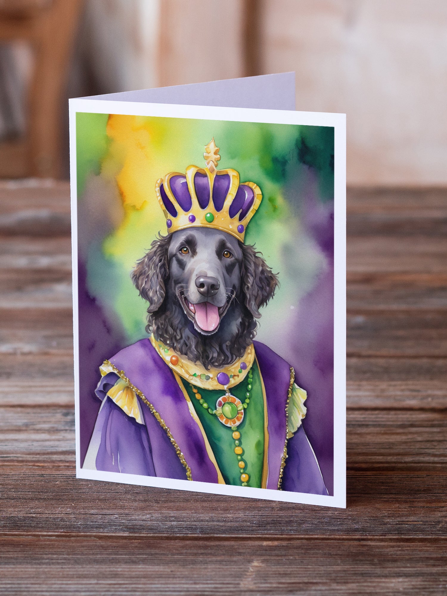 Curly-Coated Retriever King of Mardi Gras Greeting Cards Pack of 8