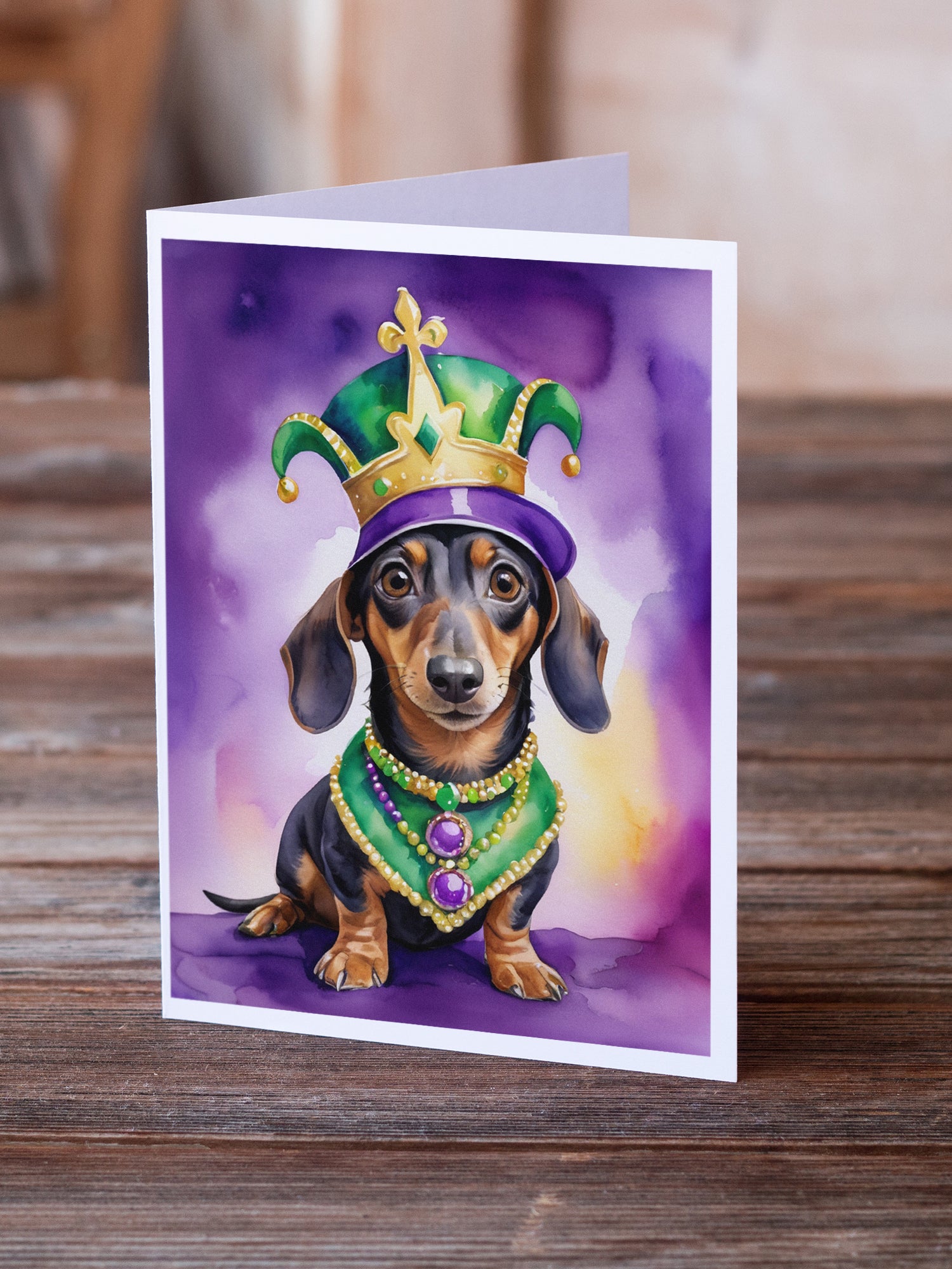 Dachshund King of Mardi Gras Greeting Cards Pack of 8