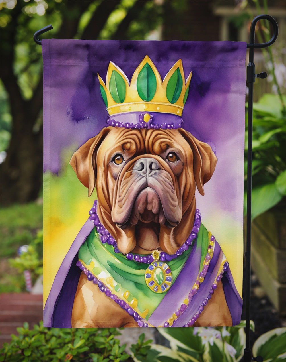 Dogue de Bordeaux King of Mardi Gras Garden Flag