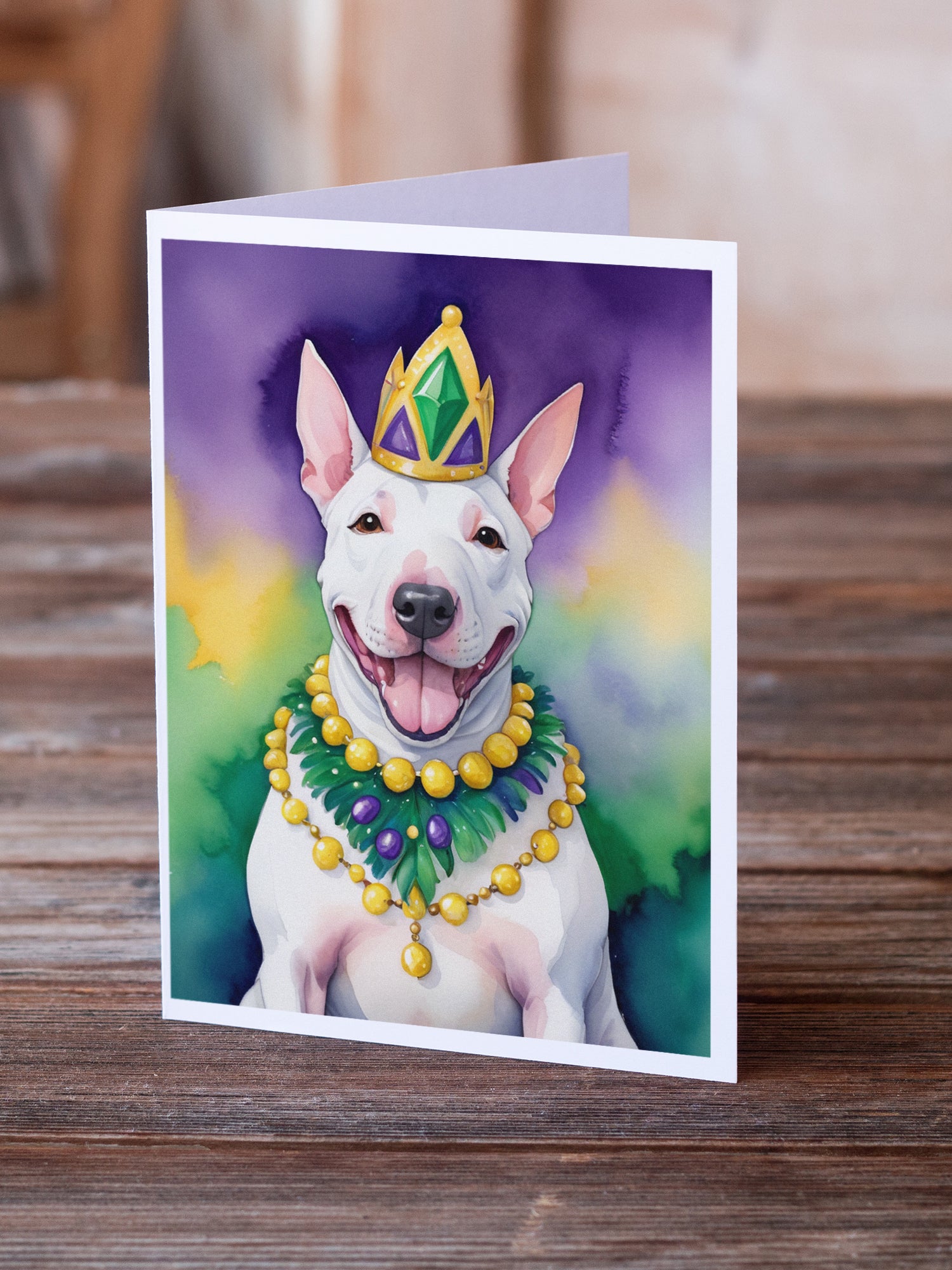 English Bull Terrier King of Mardi Gras Greeting Cards Pack of 8
