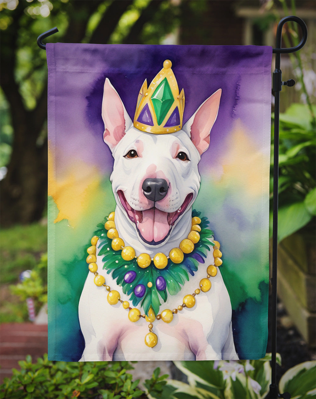 English Bull Terrier King of Mardi Gras Garden Flag