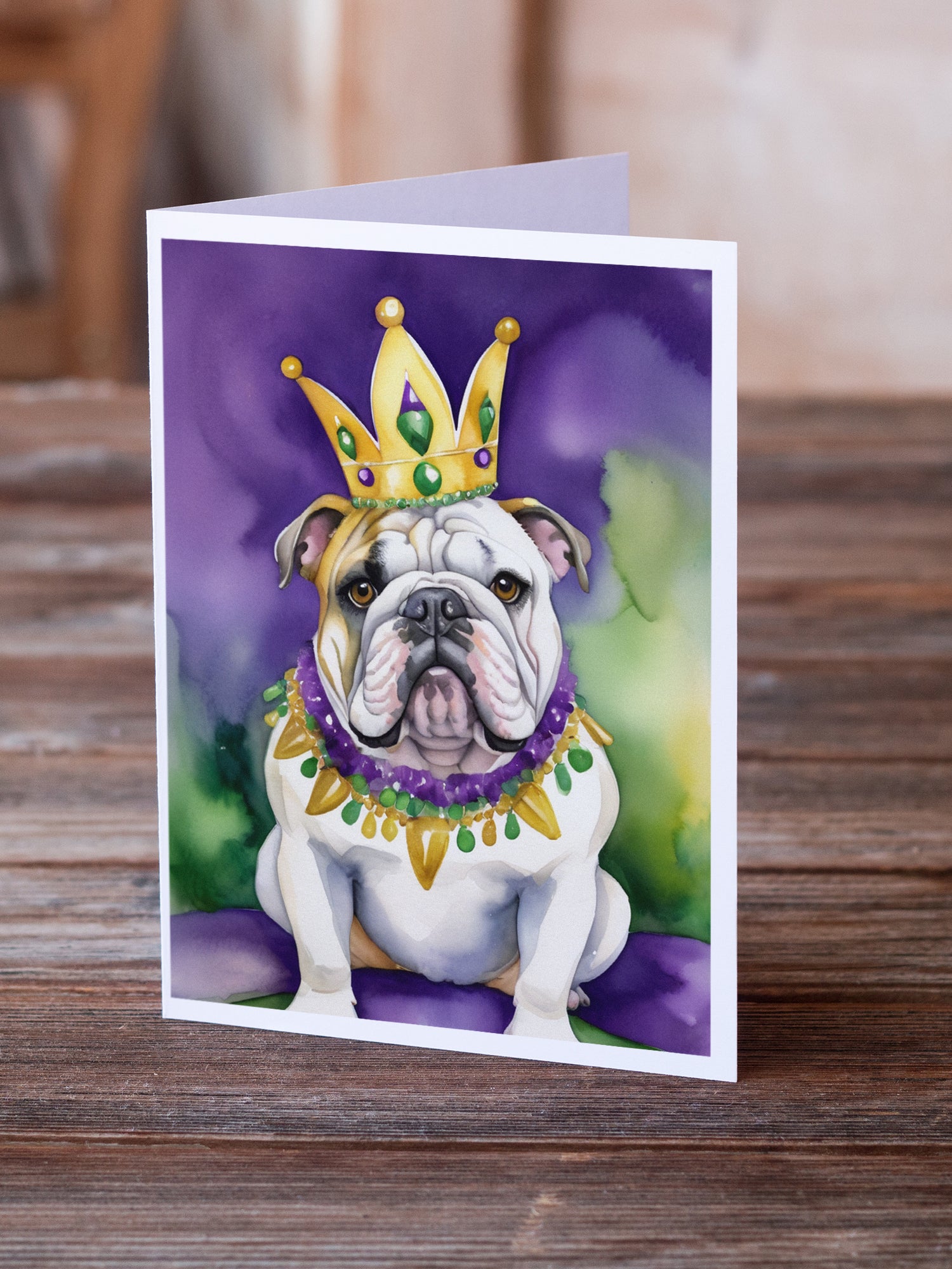 Buy this English Bulldog King of Mardi Gras Greeting Cards Pack of 8