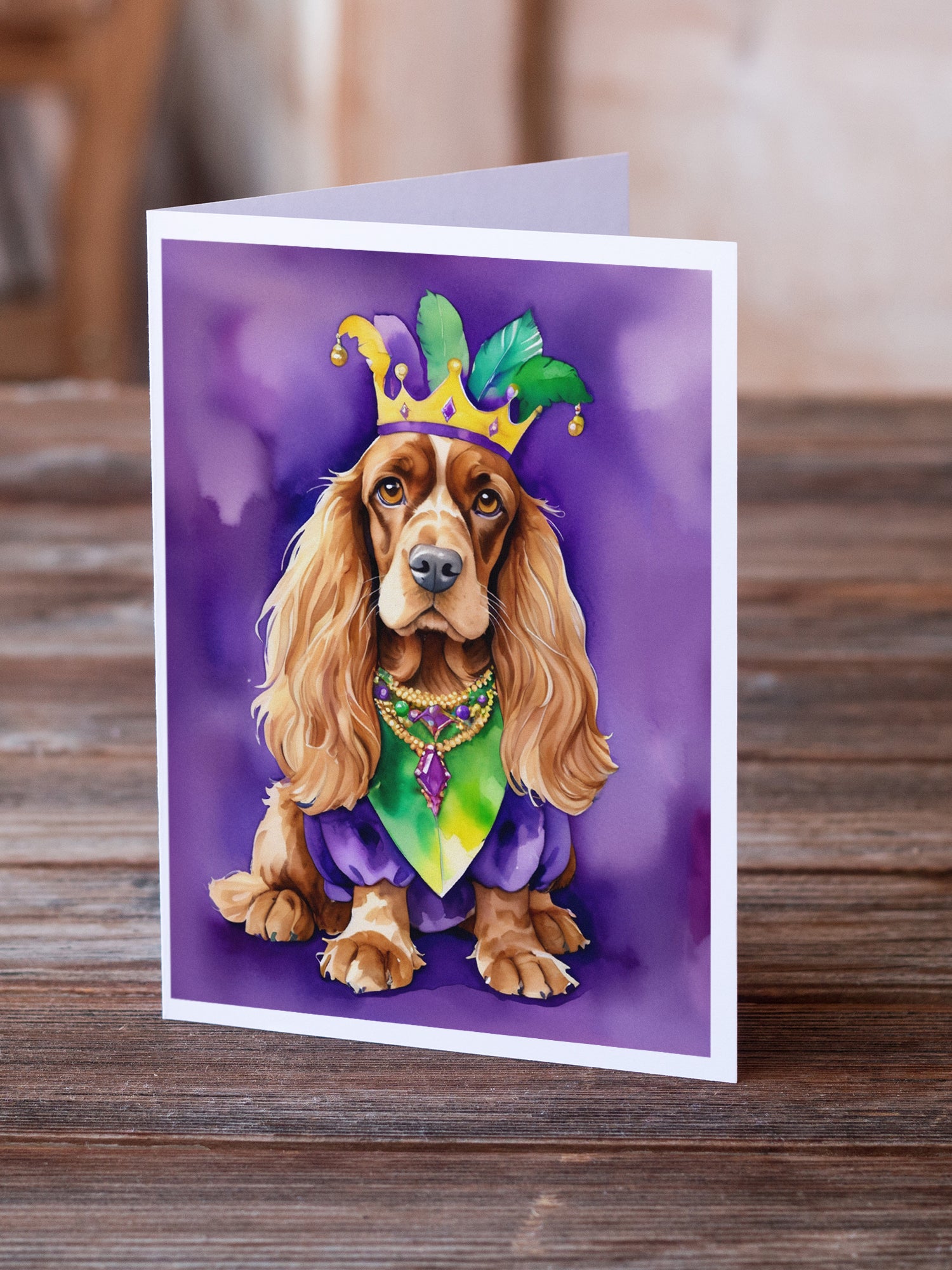 English Cocker Spaniel King of Mardi Gras Greeting Cards Pack of 8