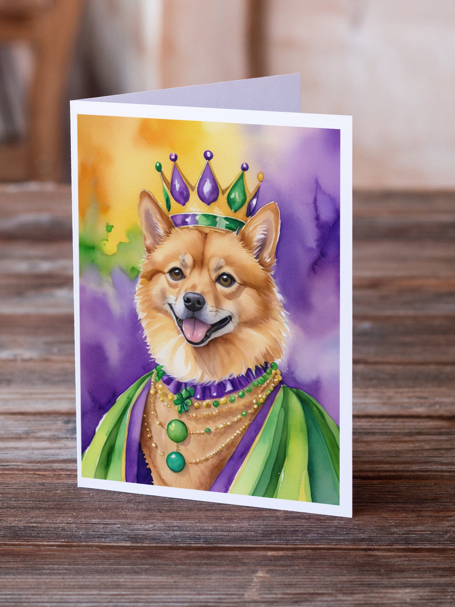 Buy this Finnish Spitz King of Mardi Gras Greeting Cards Pack of 8