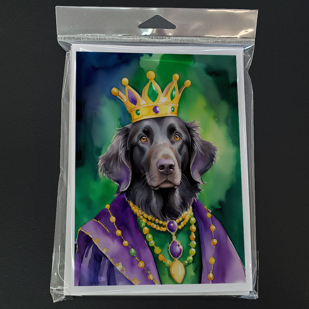 Flat-Coated Retriever King of Mardi Gras Greeting Cards Pack of 8