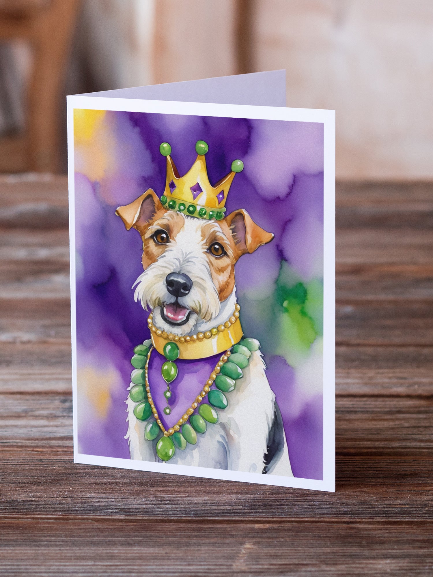 Fox Terrier King of Mardi Gras Greeting Cards Pack of 8