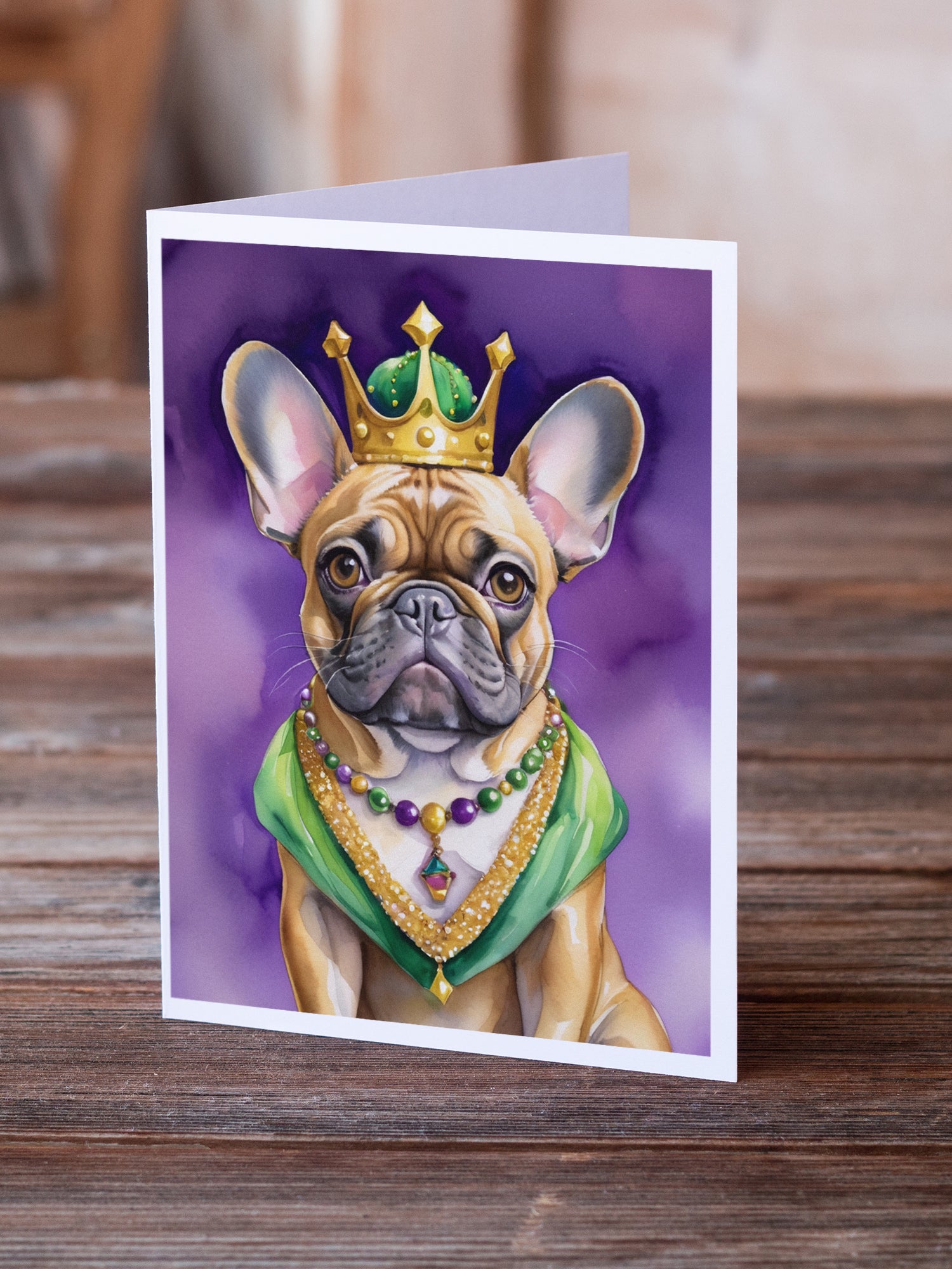 Buy this French Bulldog King of Mardi Gras Greeting Cards Pack of 8