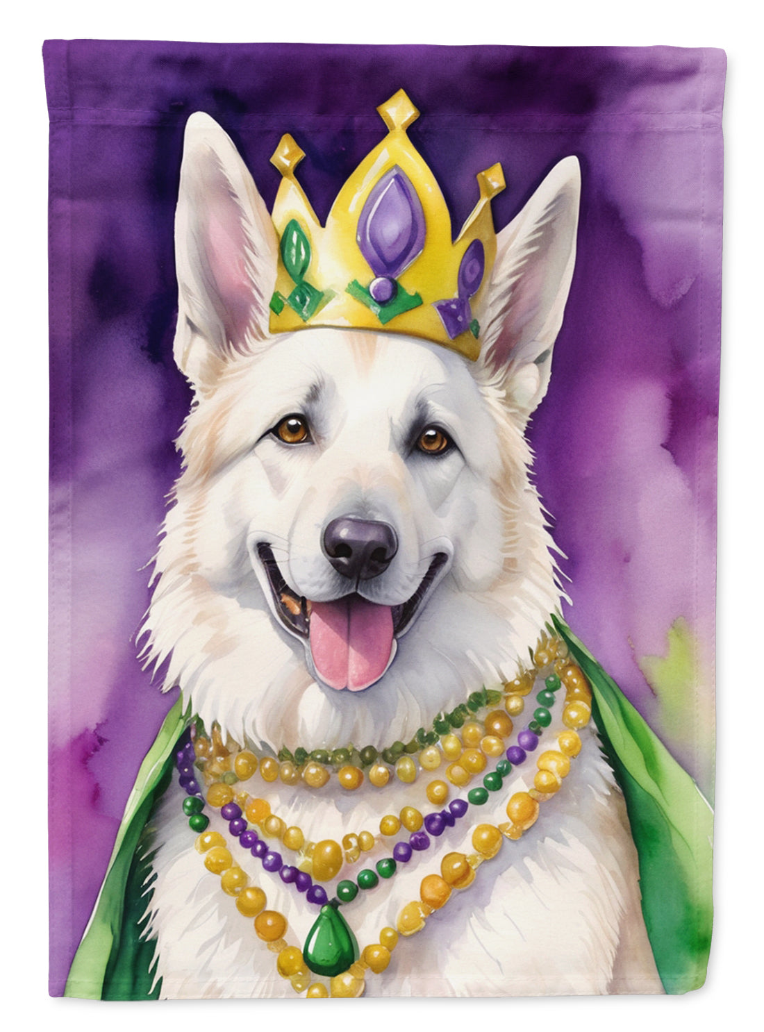Buy this White German Shepherd King of Mardi Gras House Flag