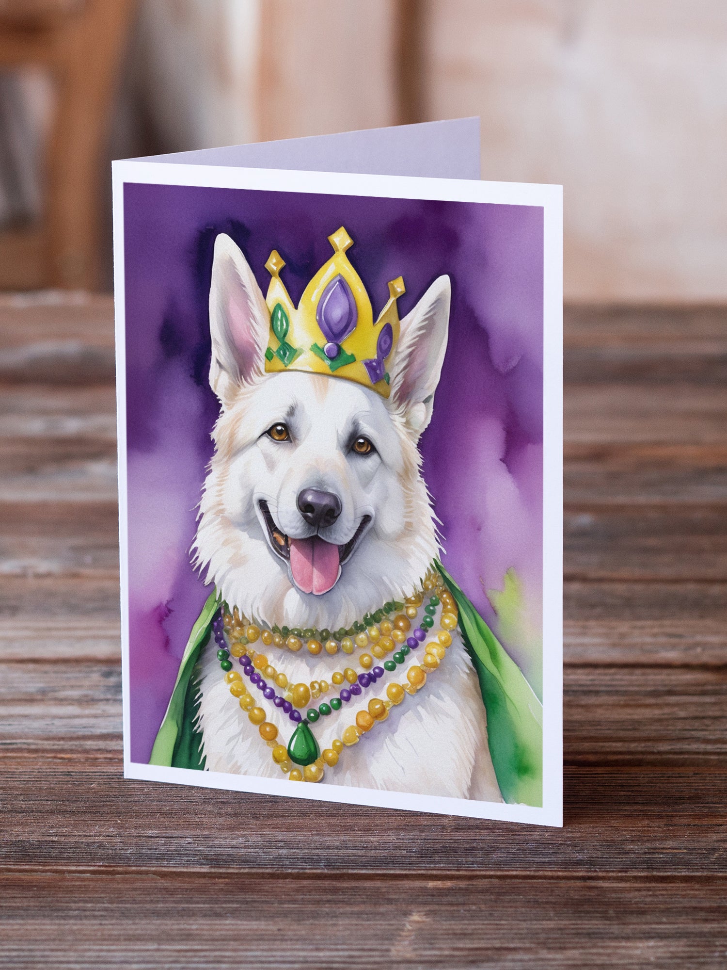 Buy this White German Shepherd King of Mardi Gras Greeting Cards Pack of 8