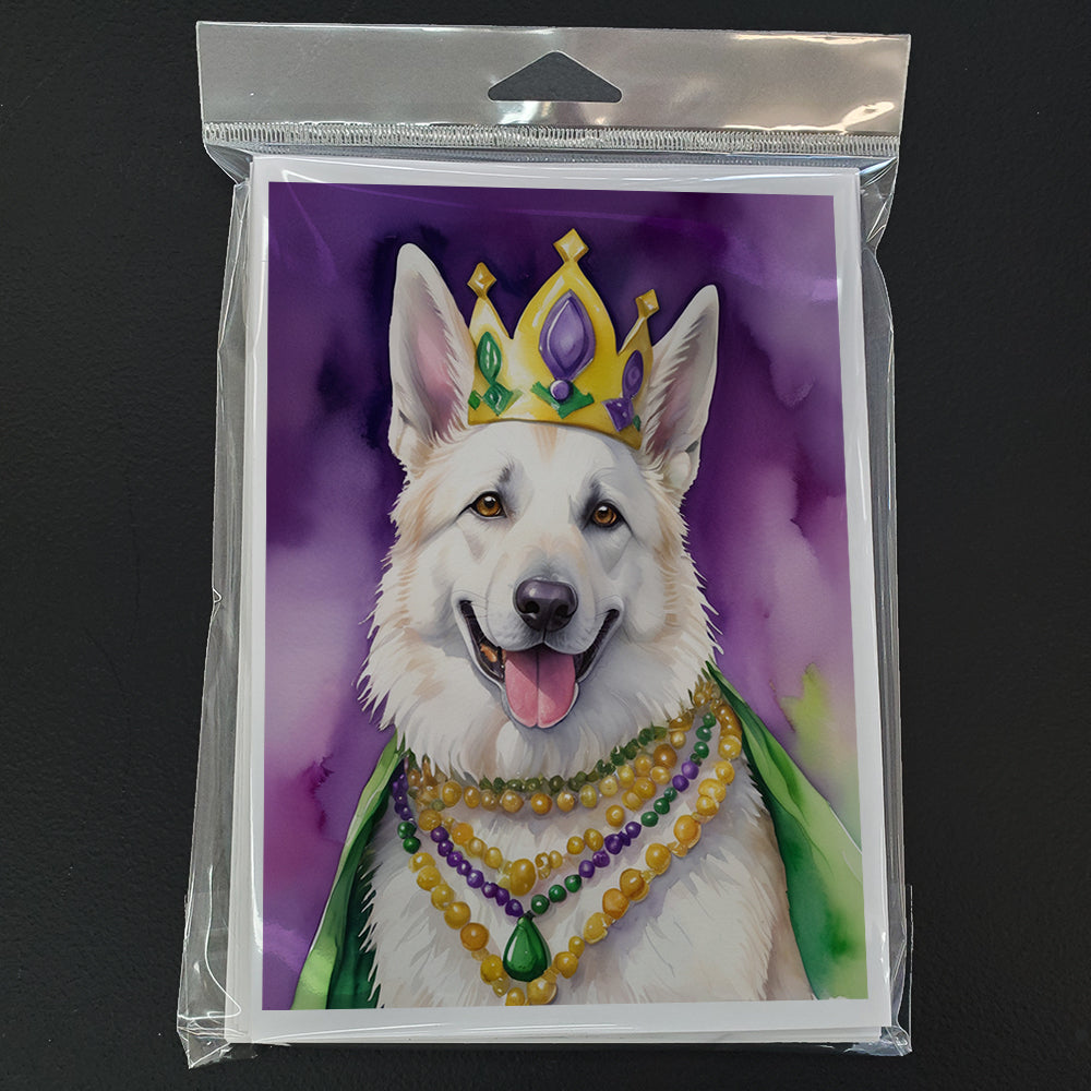 White German Shepherd King of Mardi Gras Greeting Cards Pack of 8
