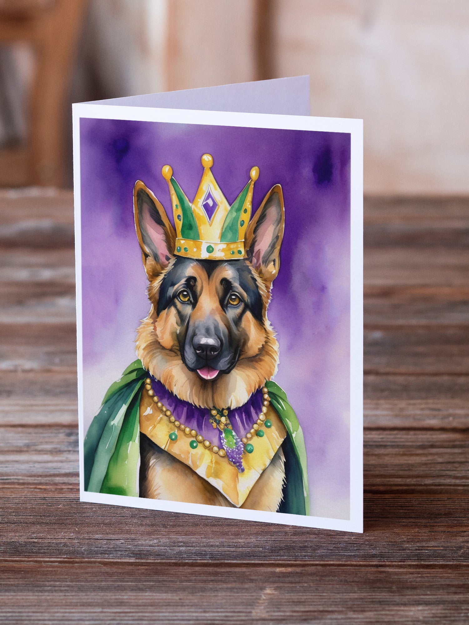 German Shepherd King of Mardi Gras Greeting Cards Pack of 8
