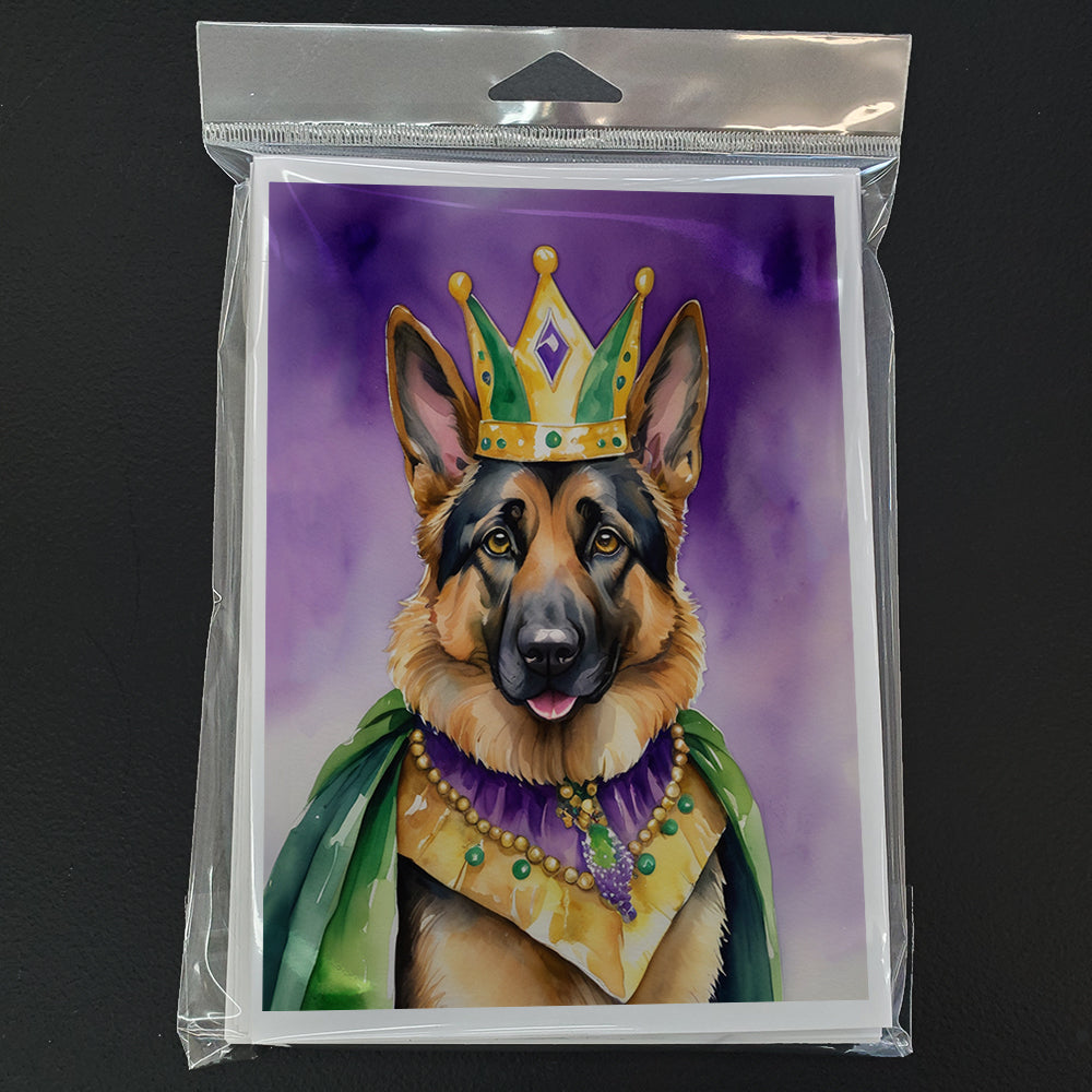 German Shepherd King of Mardi Gras Greeting Cards Pack of 8
