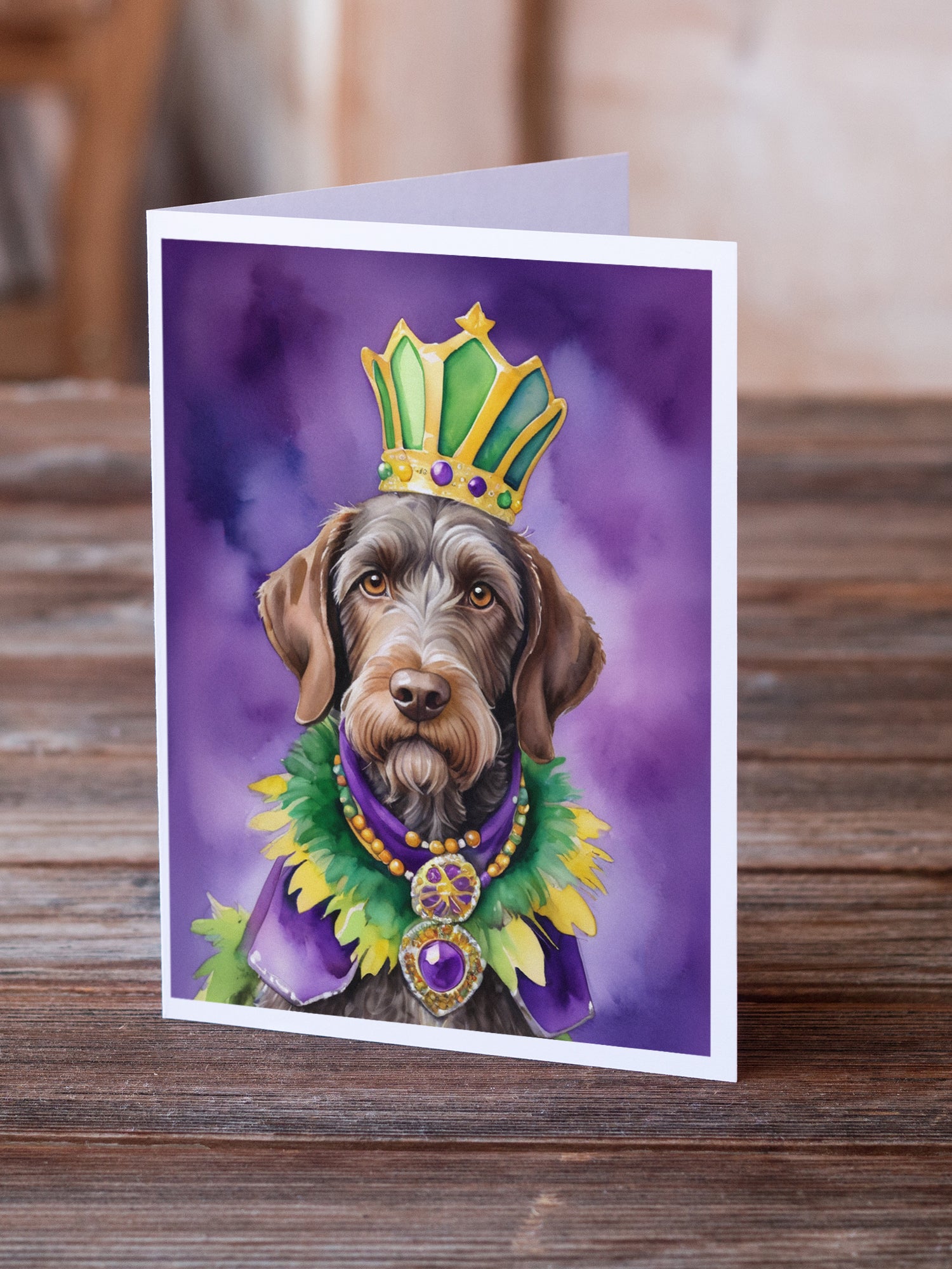 German Wirehaired Pointer King of Mardi Gras Greeting Cards Pack of 8