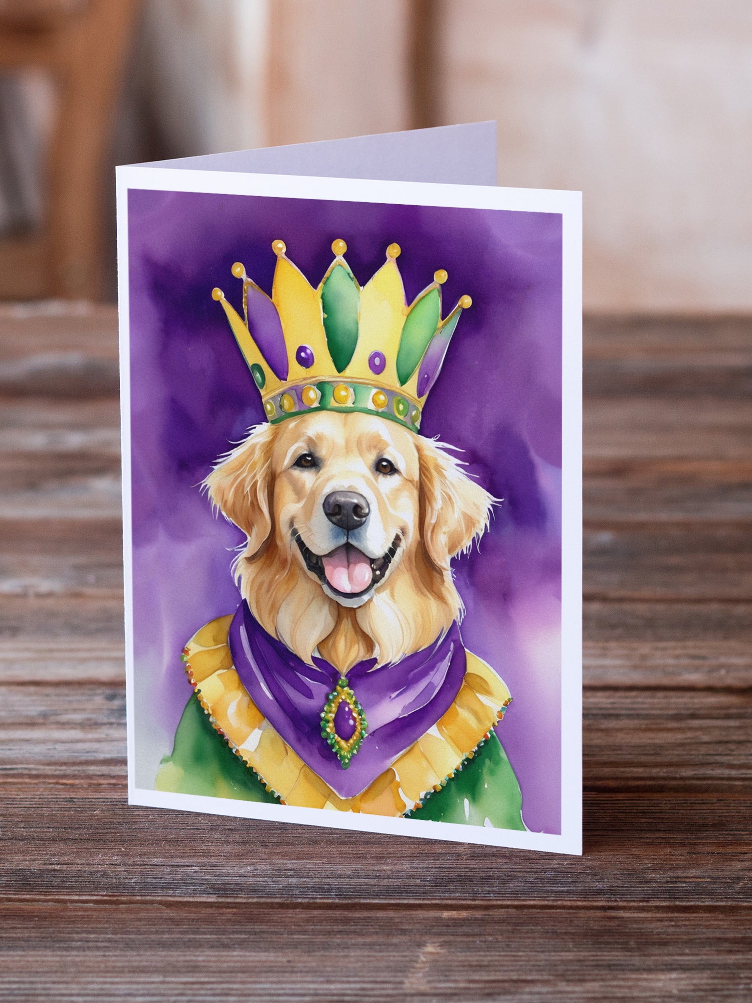 Golden Retriever King of Mardi Gras Greeting Cards Pack of 8