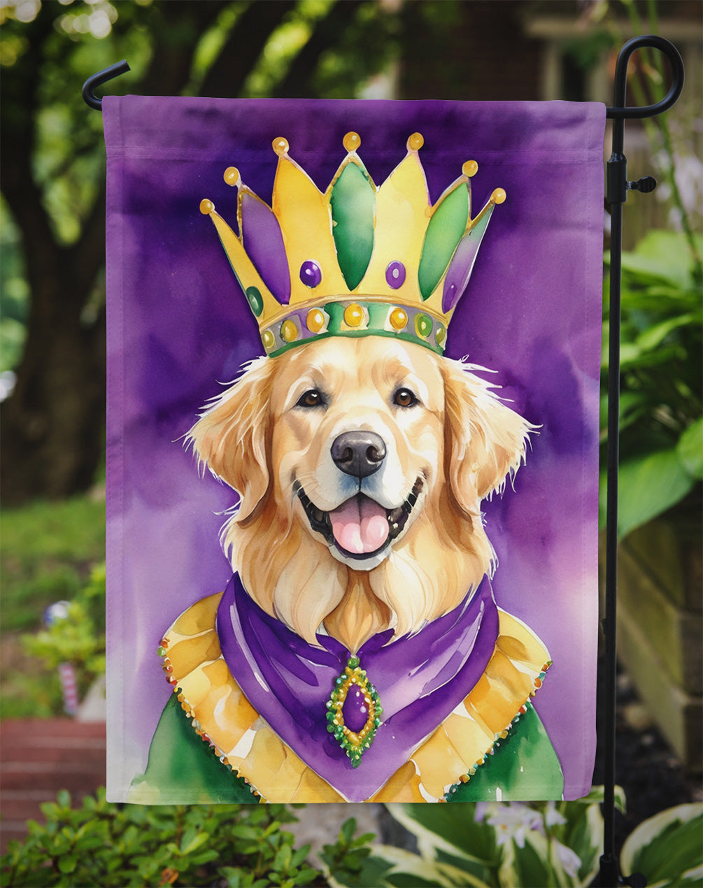 Golden Retriever King of Mardi Gras Garden Flag