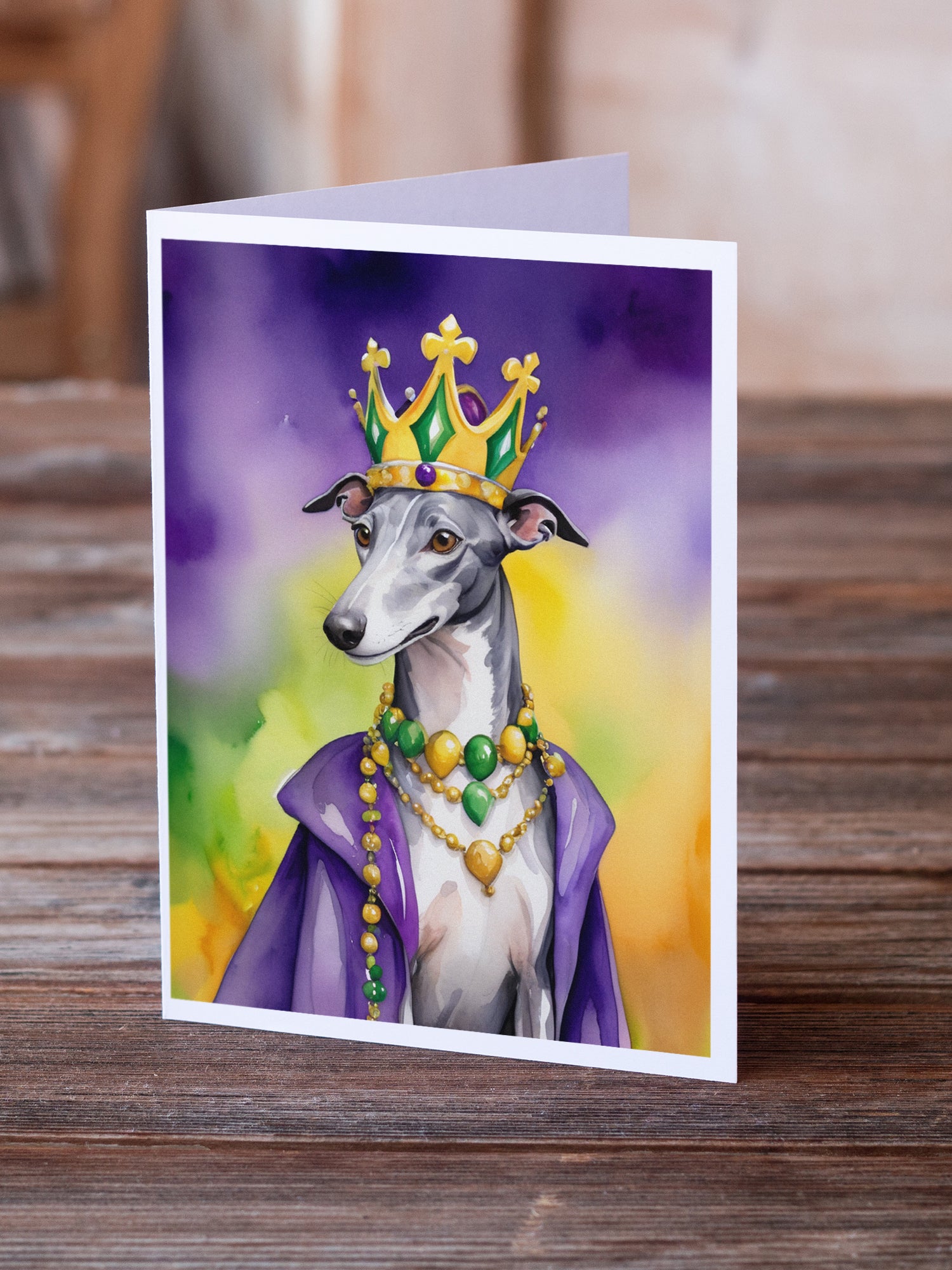 Greyhound King of Mardi Gras Greeting Cards Pack of 8