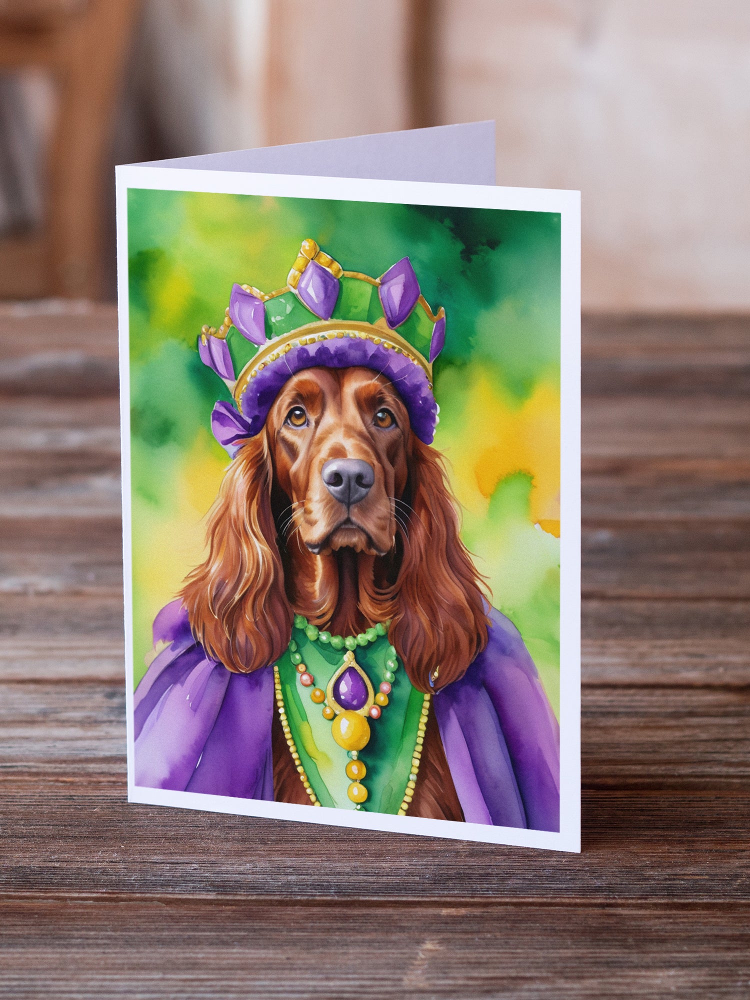 Irish Setter King of Mardi Gras Greeting Cards Pack of 8