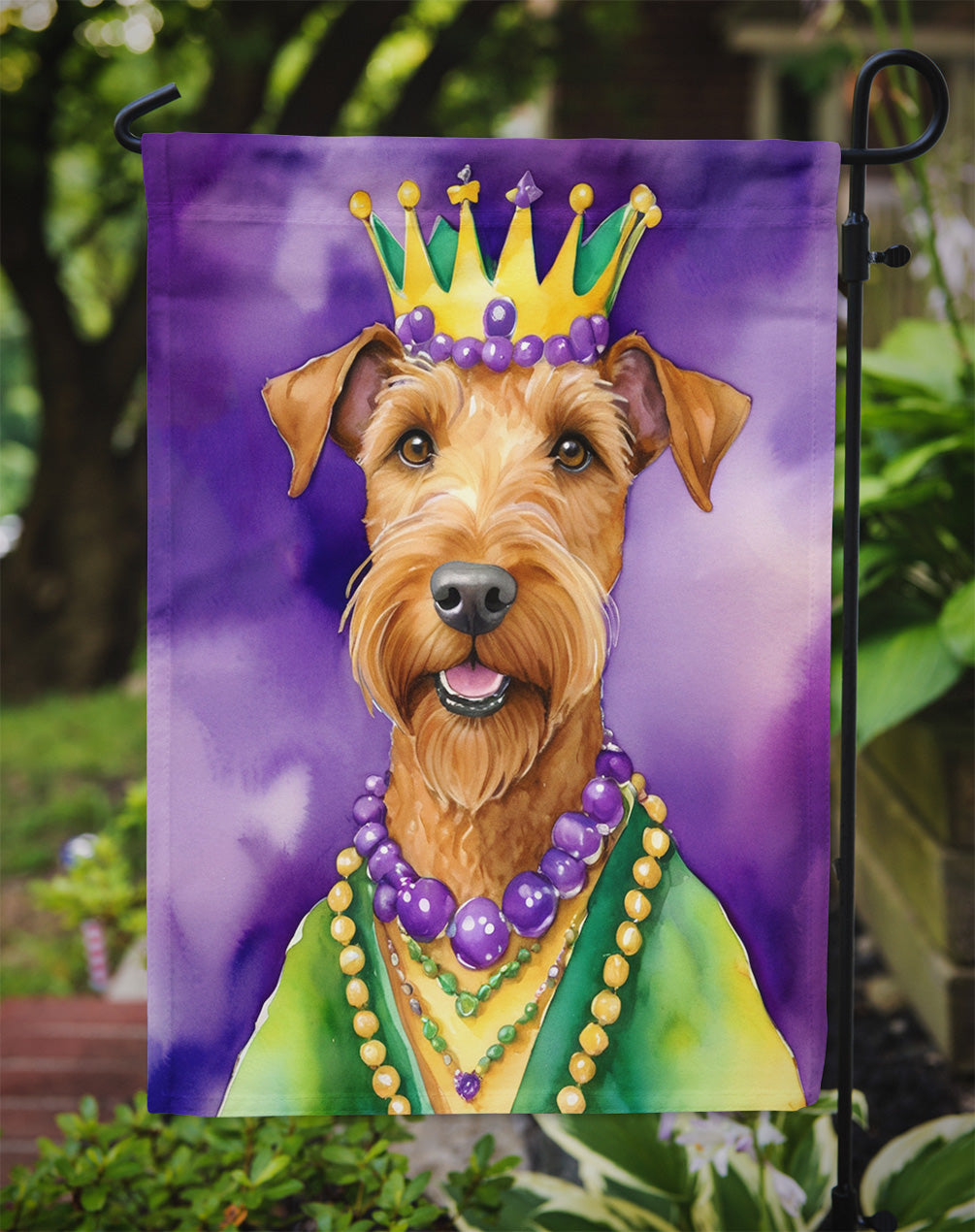 Irish Terrier King of Mardi Gras Garden Flag