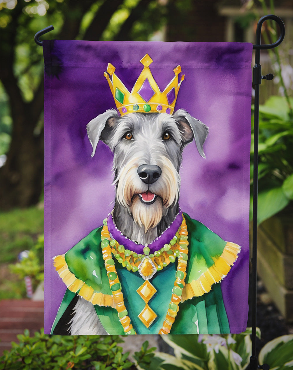 Irish Wolfhound King of Mardi Gras Garden Flag