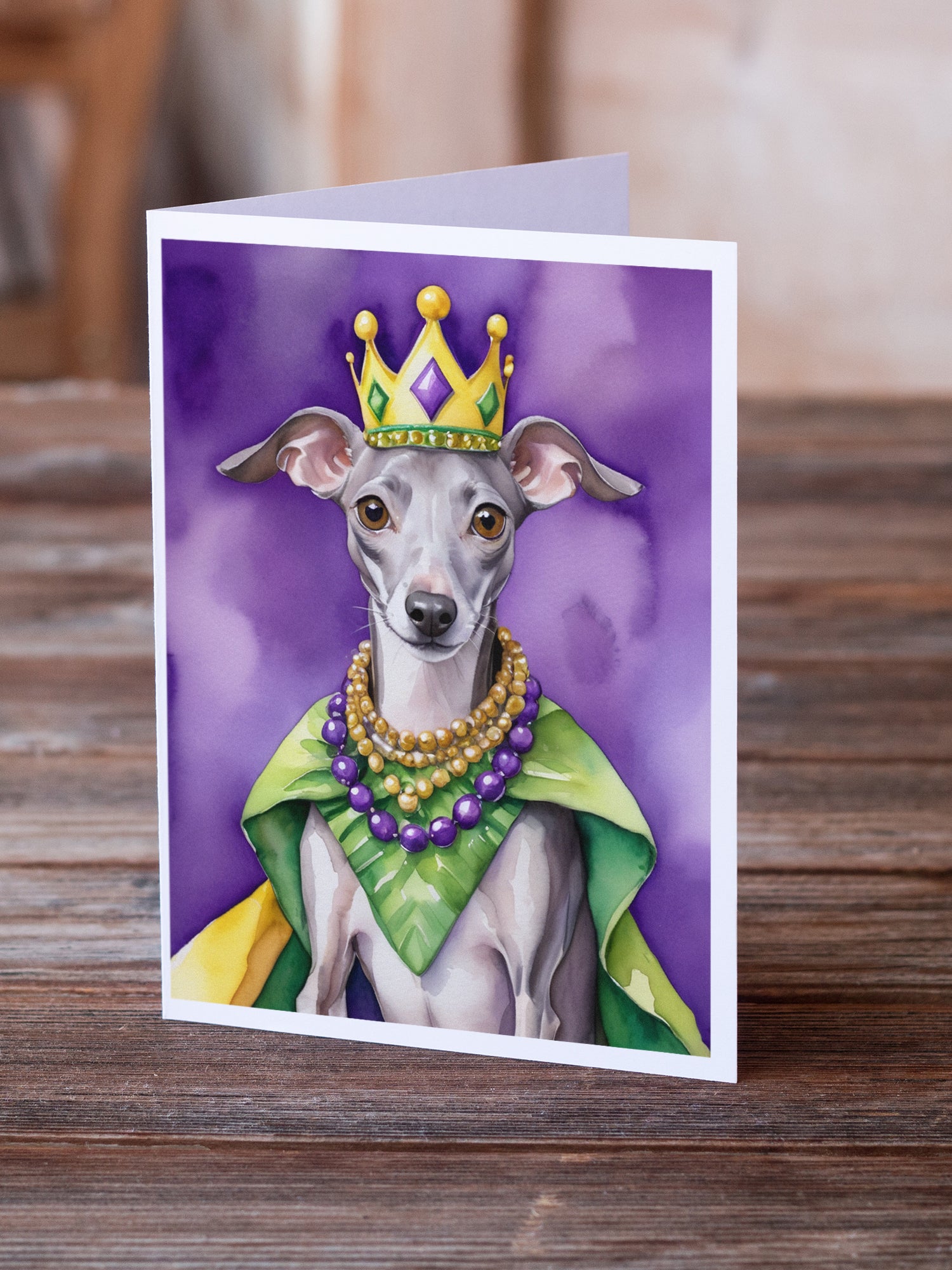 Italian Greyhound King of Mardi Gras Greeting Cards Pack of 8