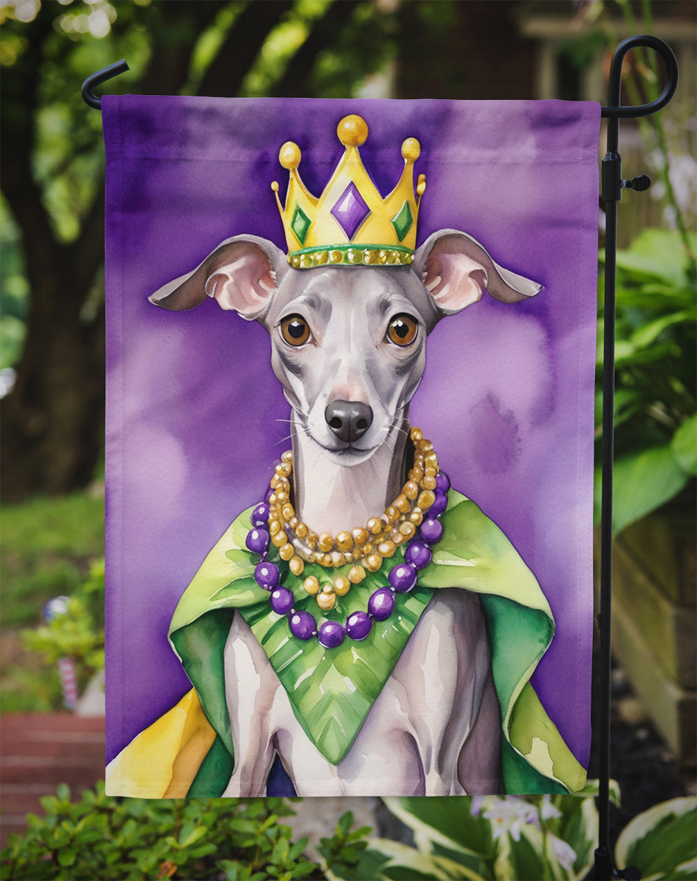 Italian Greyhound King of Mardi Gras Garden Flag