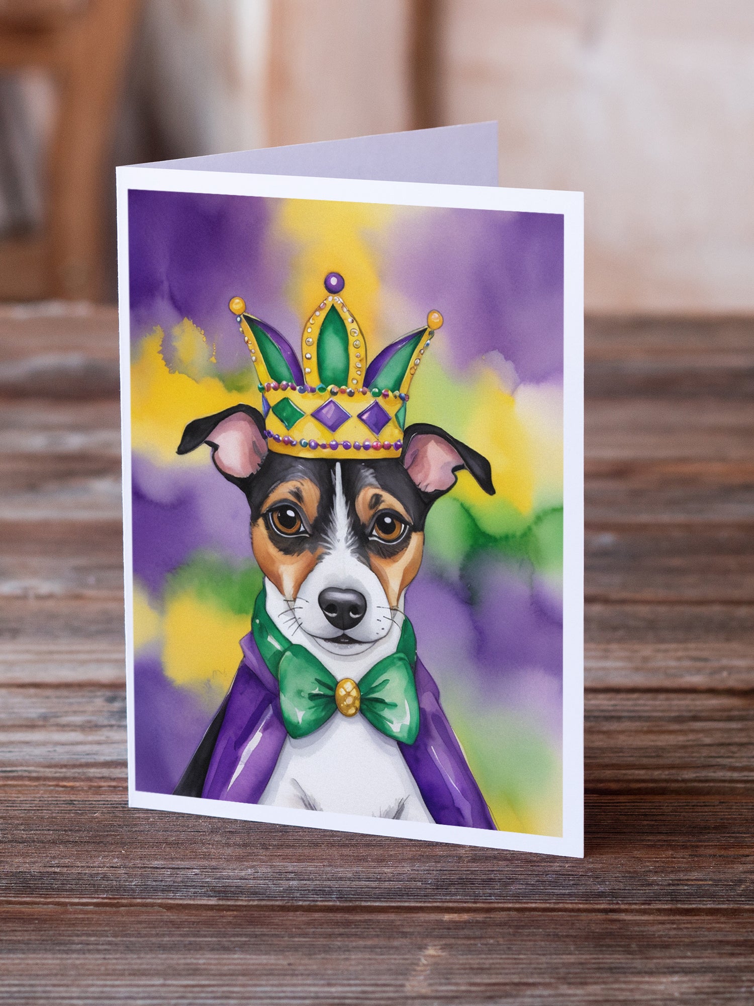 Jack Russell Terrier King of Mardi Gras Greeting Cards Pack of 8