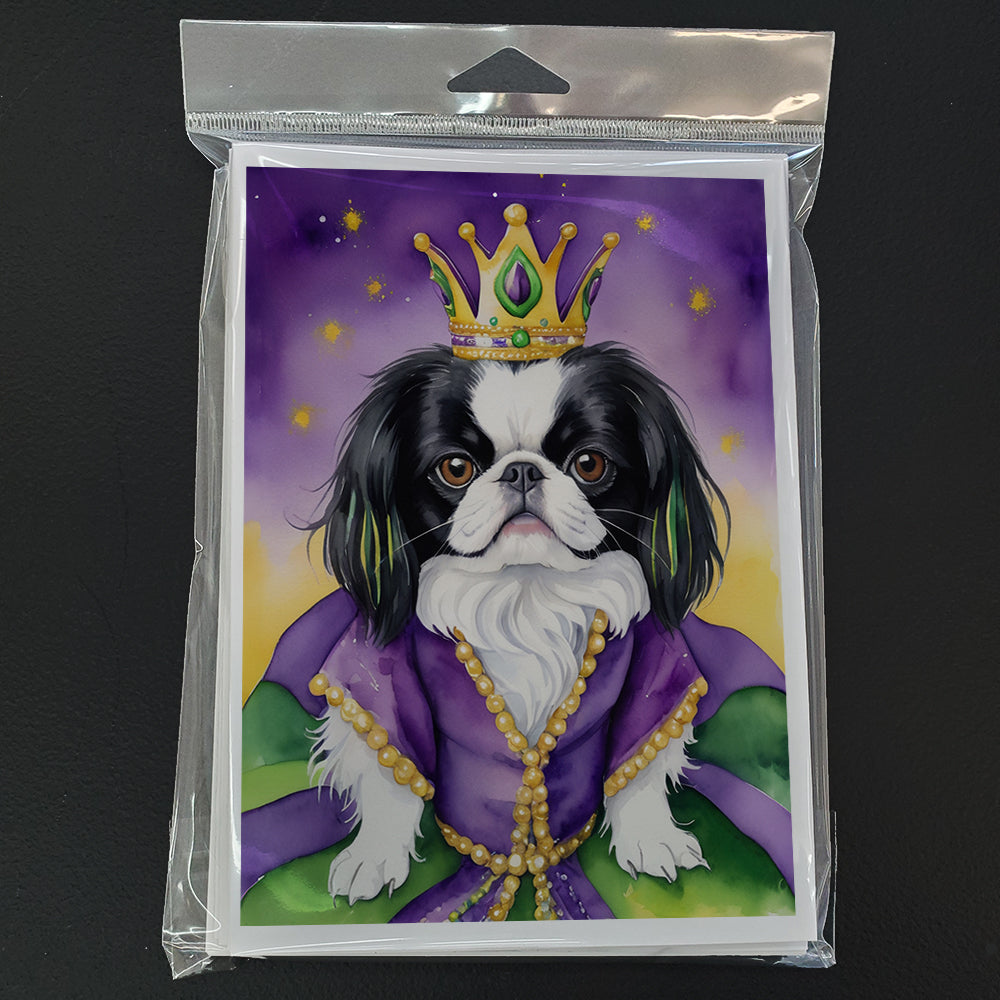 Japanese Chin King of Mardi Gras Greeting Cards Pack of 8