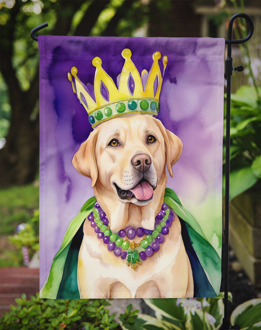 Labrador Retriever King of Mardi Gras Garden Flag