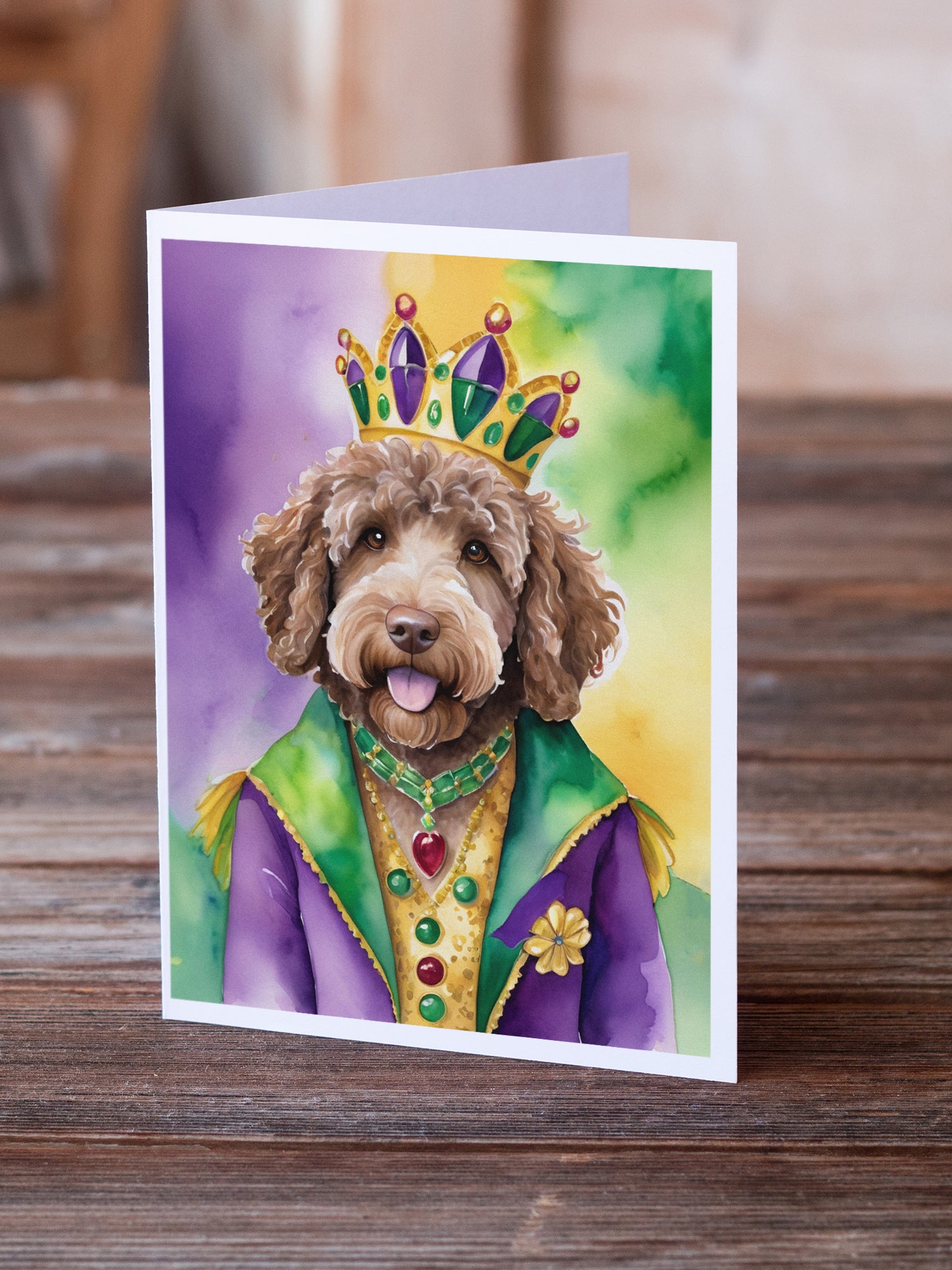 Labradoodle King of Mardi Gras Greeting Cards Pack of 8