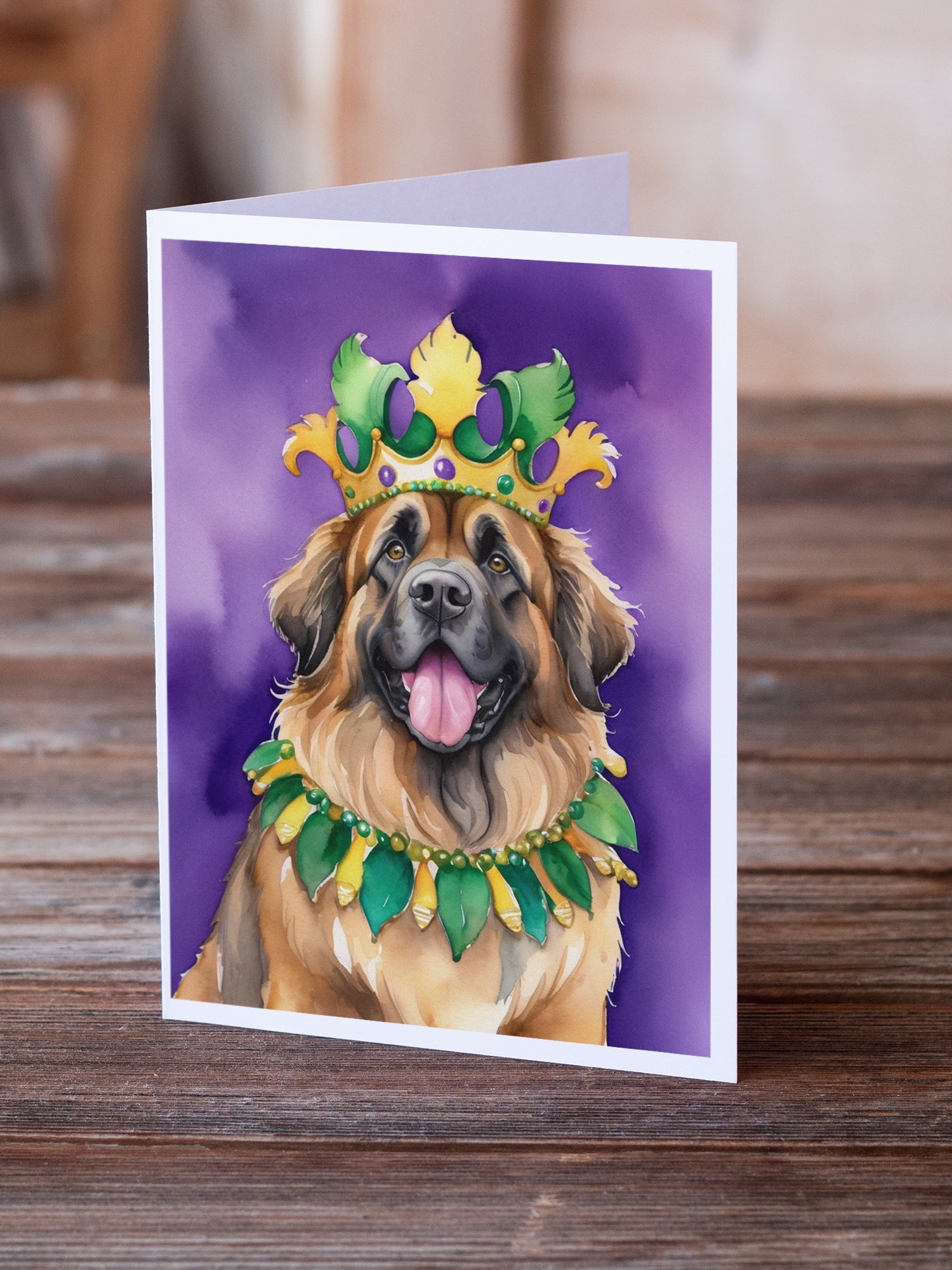 Leonberger King of Mardi Gras Greeting Cards Pack of 8