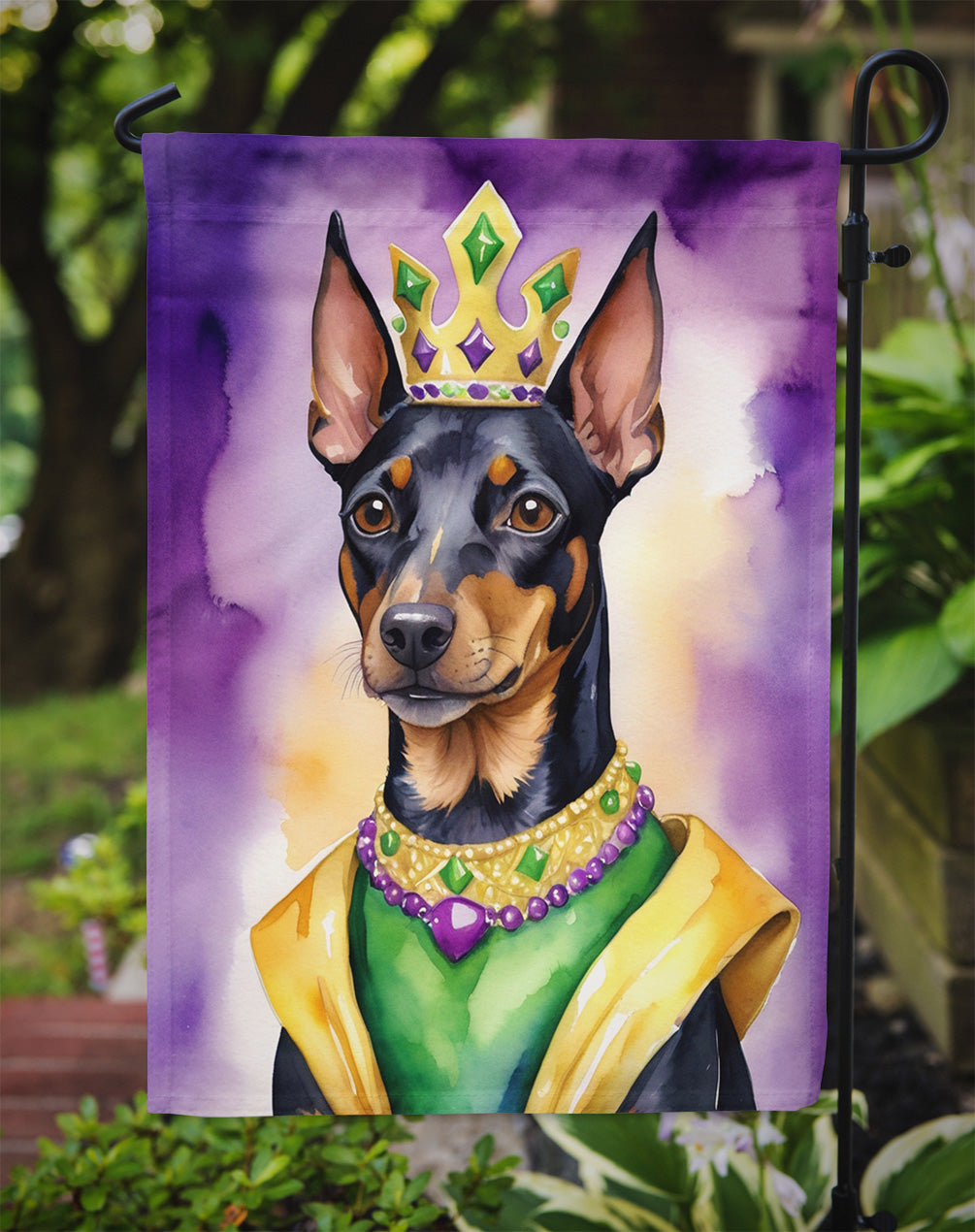 Manchester Terrier King of Mardi Gras Garden Flag