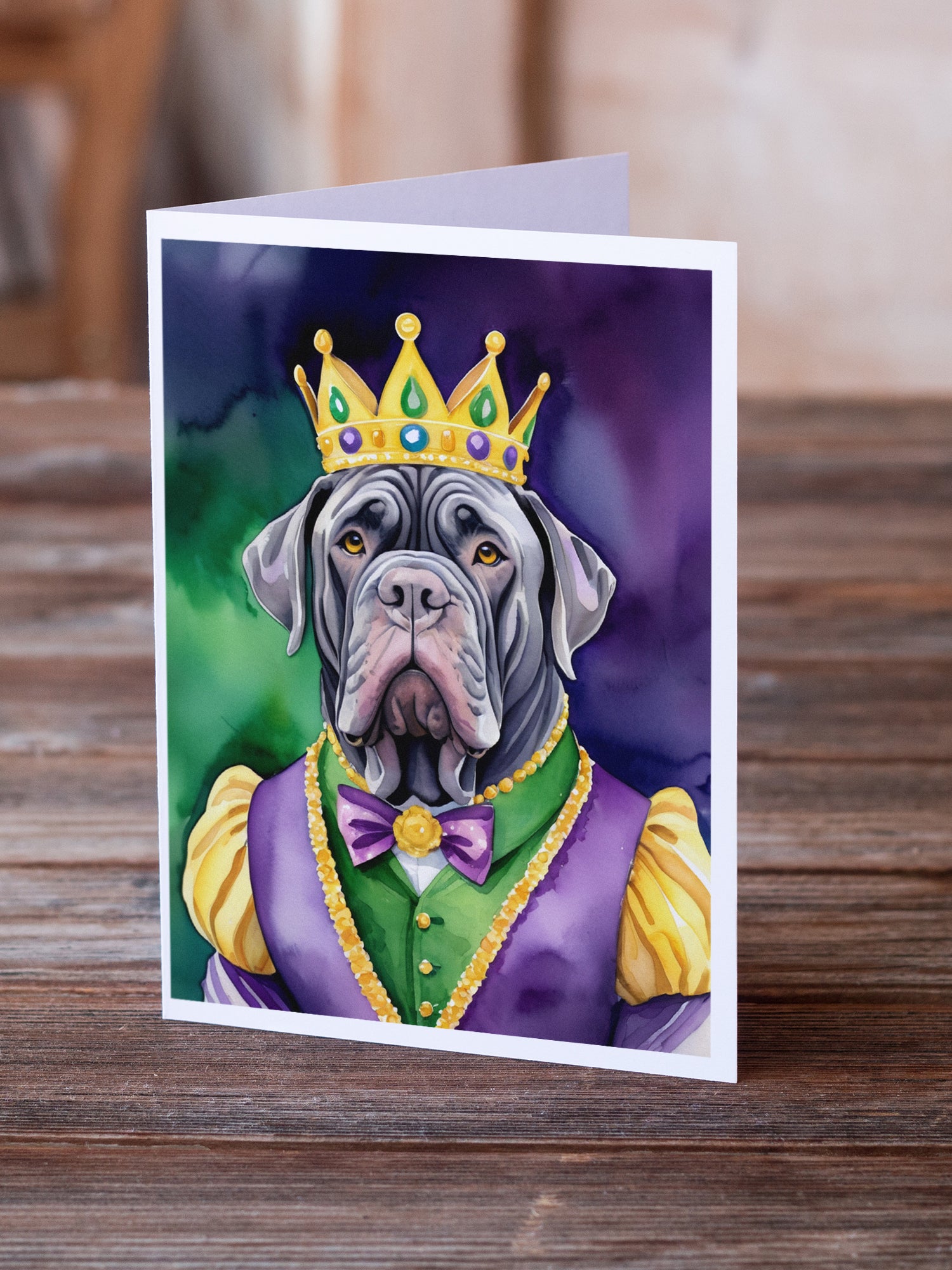 Neapolitan Mastiff King of Mardi Gras Greeting Cards Pack of 8