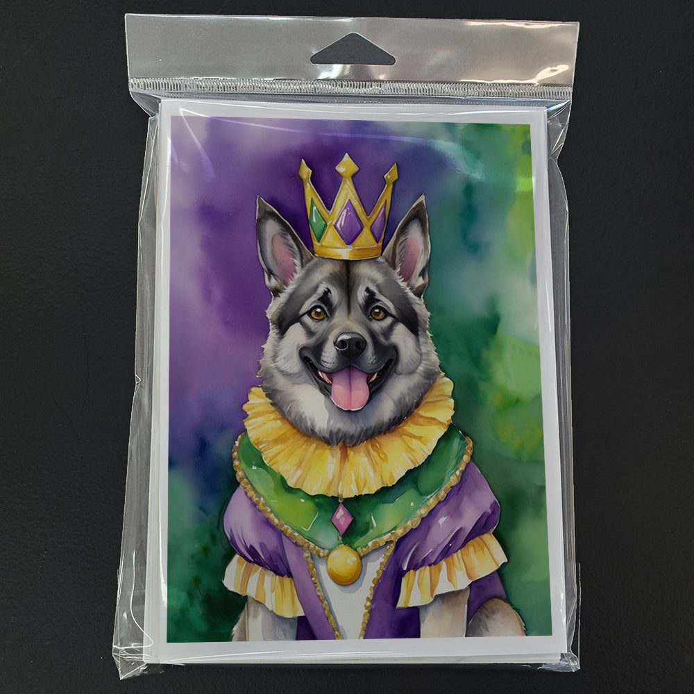 Norwegian Elkhound King of Mardi Gras Greeting Cards Pack of 8